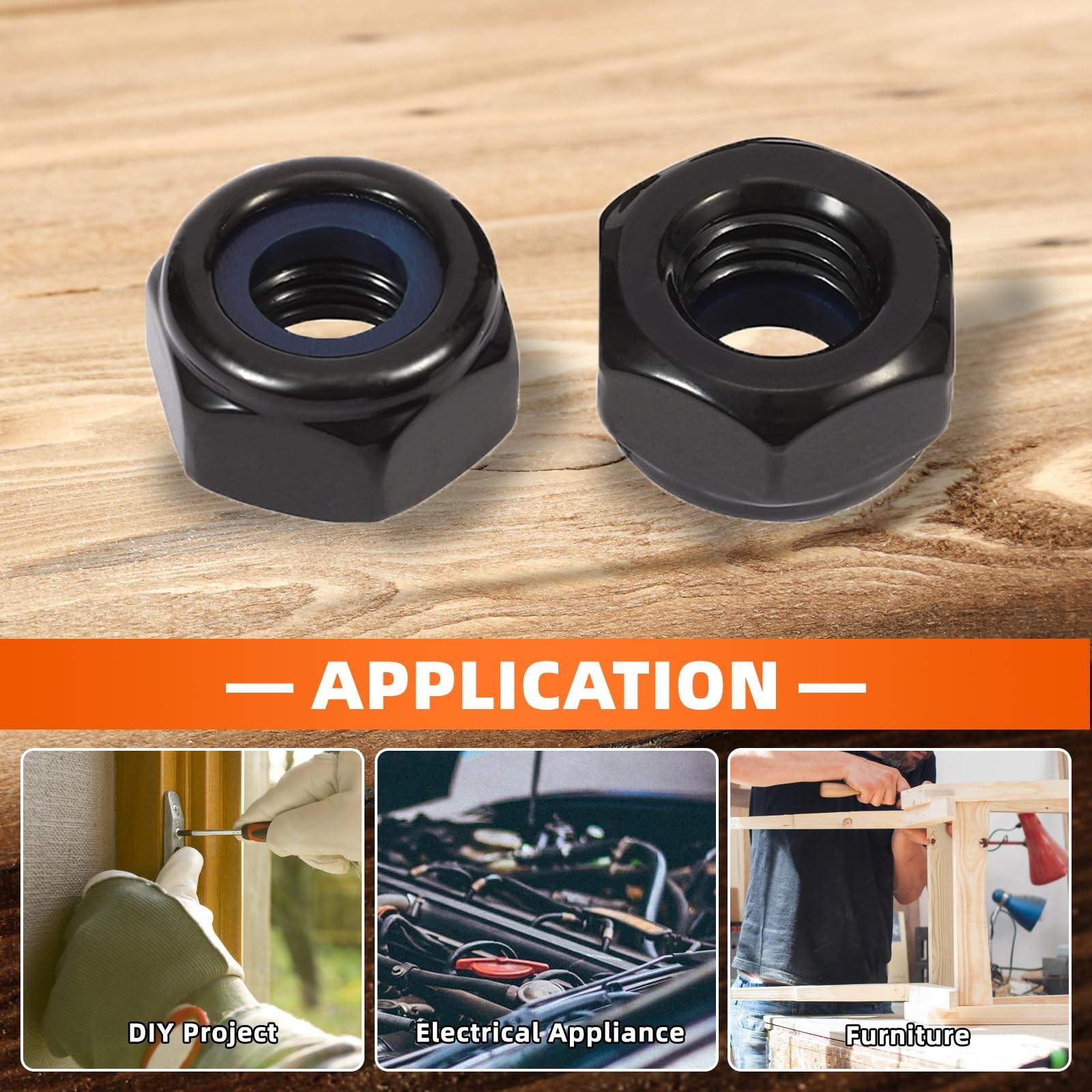 MewuDecor 1/4-20 Nylon Insert Hex Lock Nuts Locknuts, 304 1/4-20, Black
