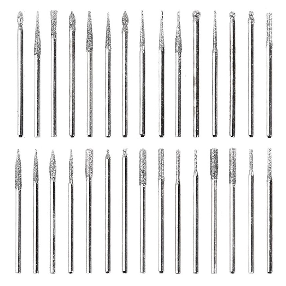 30 Pcs / Set 2.35mm Shank Diamond Burs W/ Box For Electric Grinder Power Tools