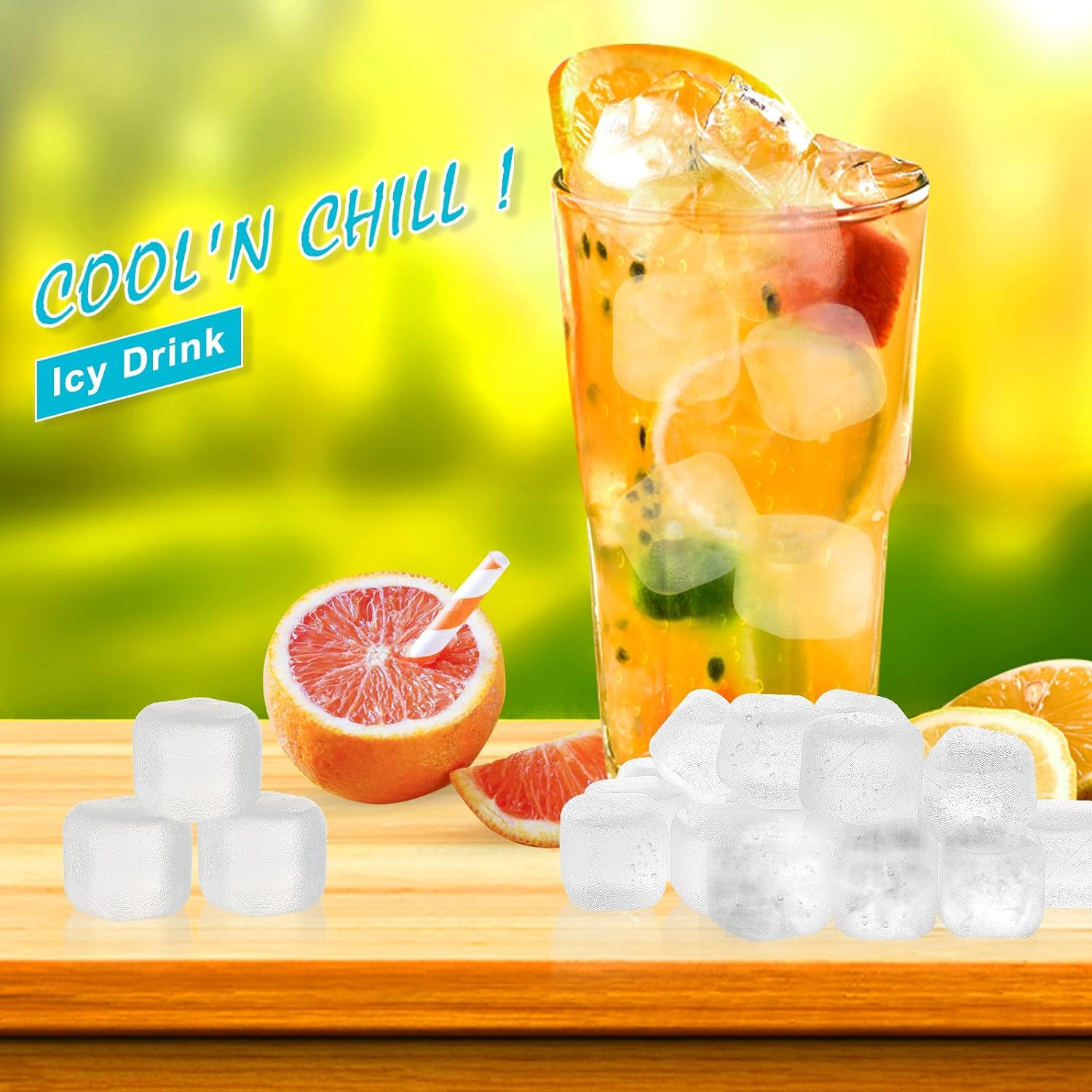Reusable Ice Cubes for Drinks, 20 Pack Refreezable Plastic Ice Cubes BPA Free
