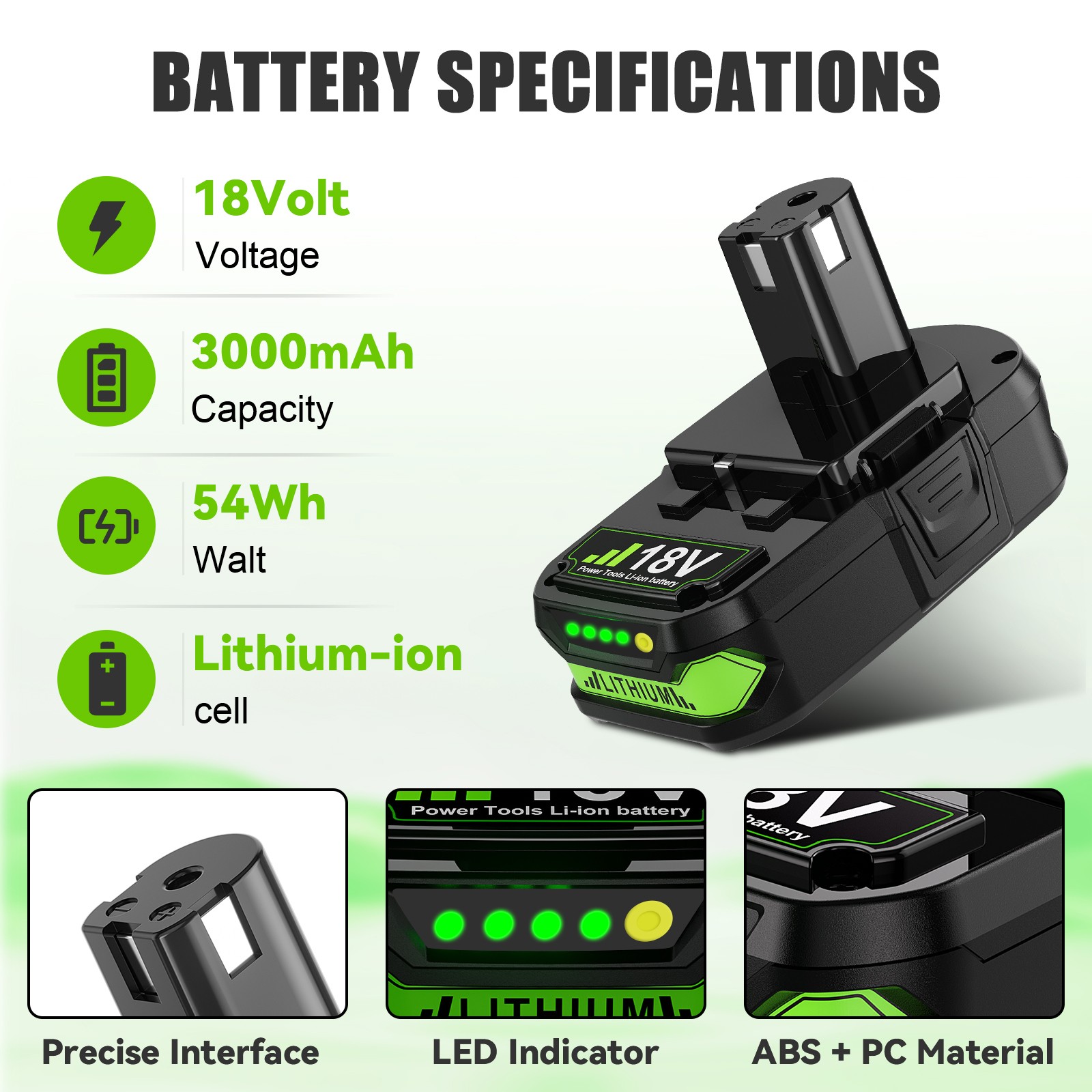 3.8Ah For RYOBI 18V Battery High Capacity Lithium Battery w/Charger P102 P103
