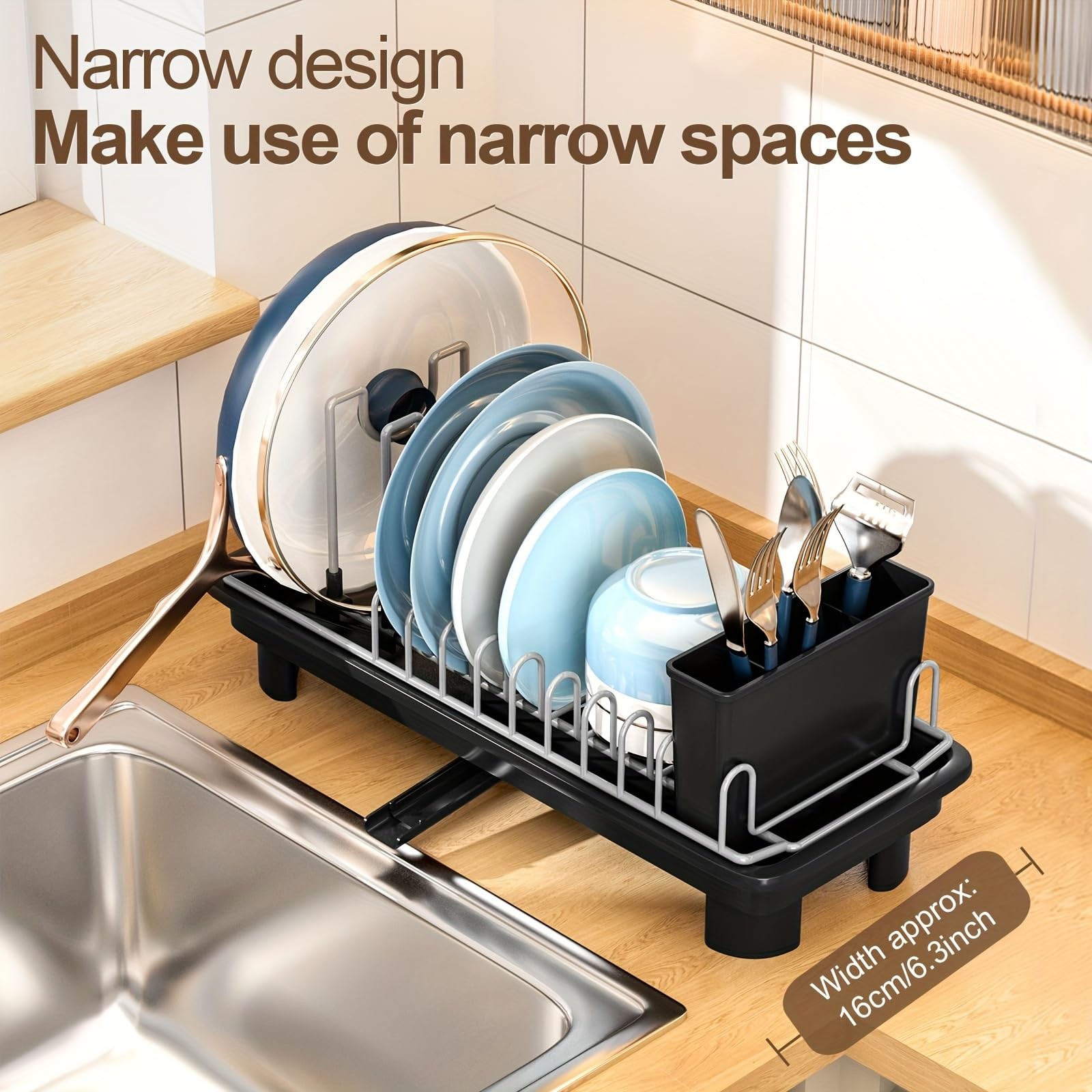 liucocotos Compact Dish Drying Rack for Countertop, Small-Sized Small, Black
