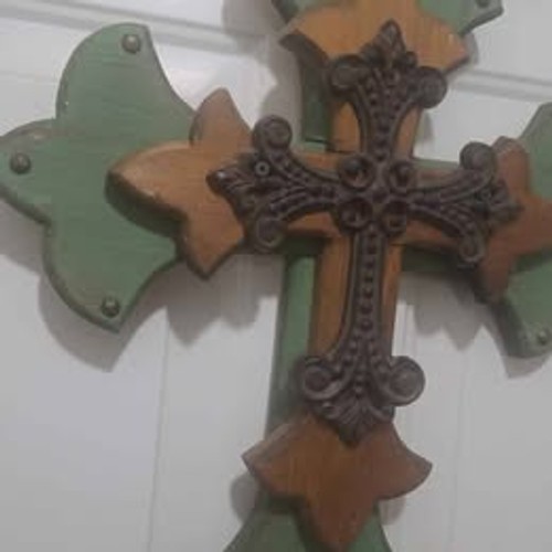 Rustic Layered Wood and Metal Wall crafted Cross home decor