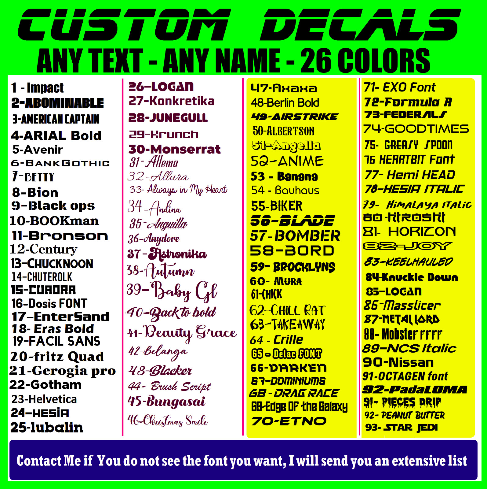 Custom Text Vinyl Decal Sticker Personalized Lettering ANY TEXT – ANY NAME {c30