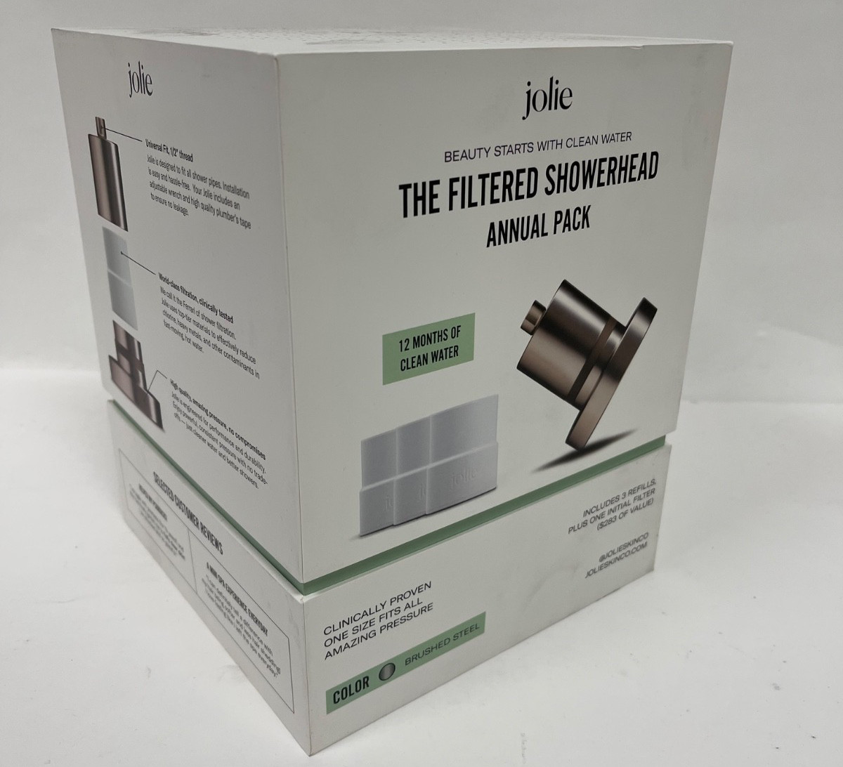 Jolie Filtered Showerhead Annual Pack w/4 Total Filter Refills Brushed Steel New