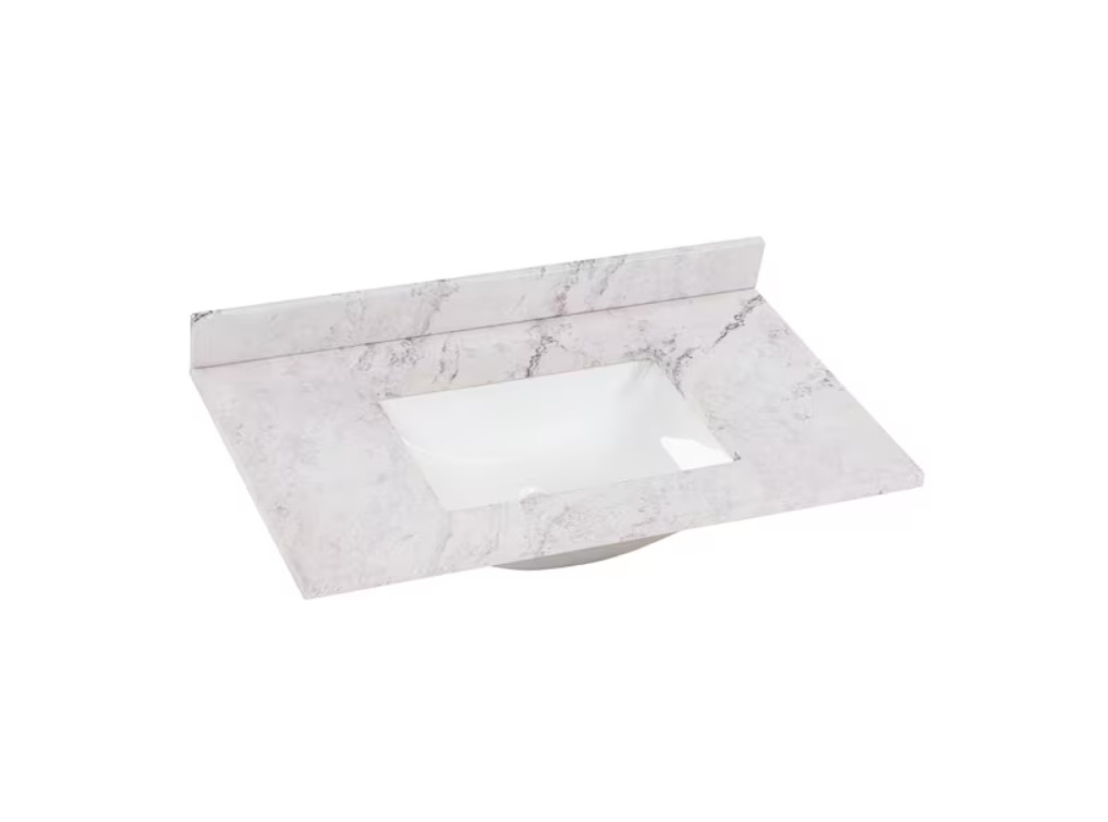 37 in. W x 22 in. D Engineered Stone Composite White Rectangular Single Sink Van