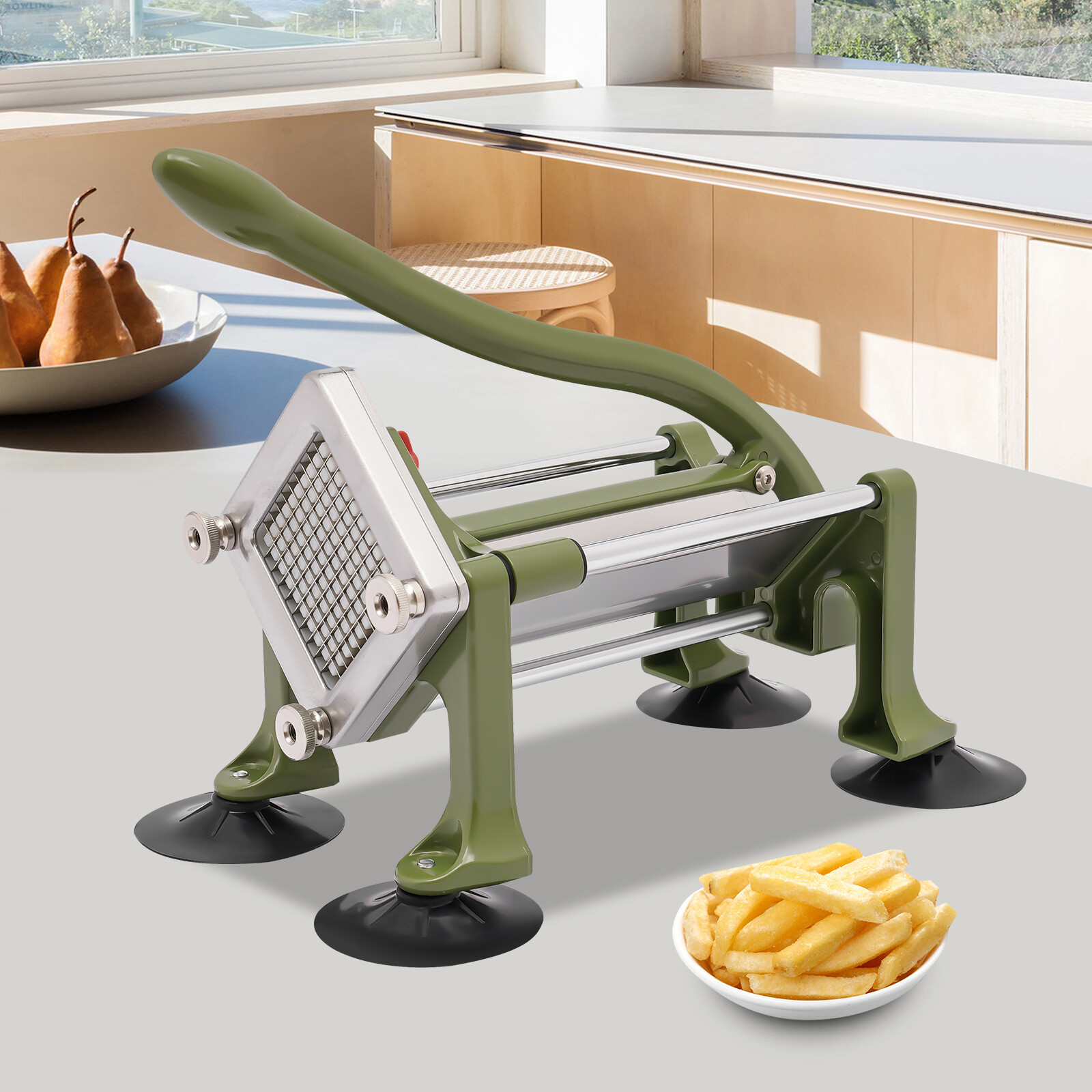 Green 14.2*8.7*13.3in SS& Plastic Manual French Fry Cutter With 1/4in Blade