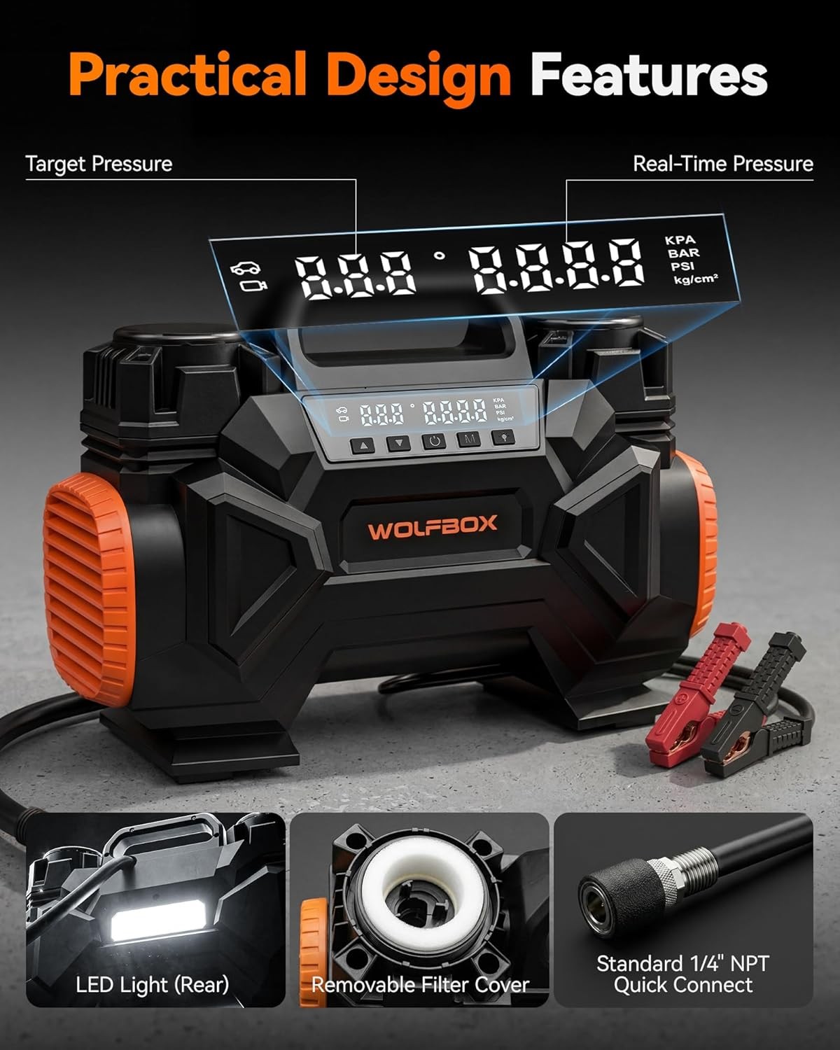 WOLFBOX Air Compressor Offroad Air Compressor, 150 PSI Heavy Duty Tire Inflator