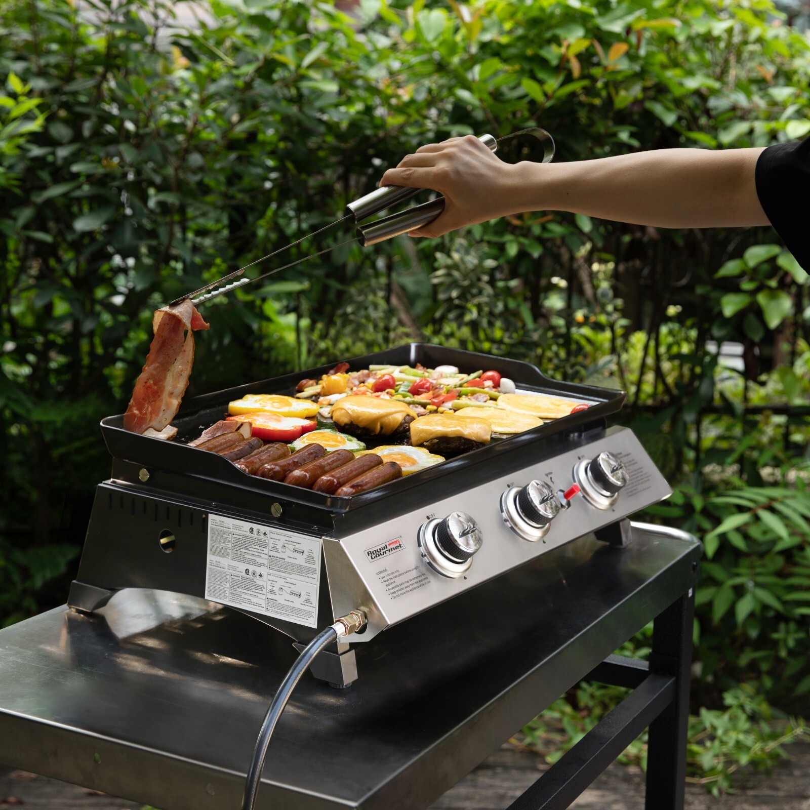 Royal Gourmet 3-Burner Tabletop Griddle Portable Gas Grill for Outdoor Camping