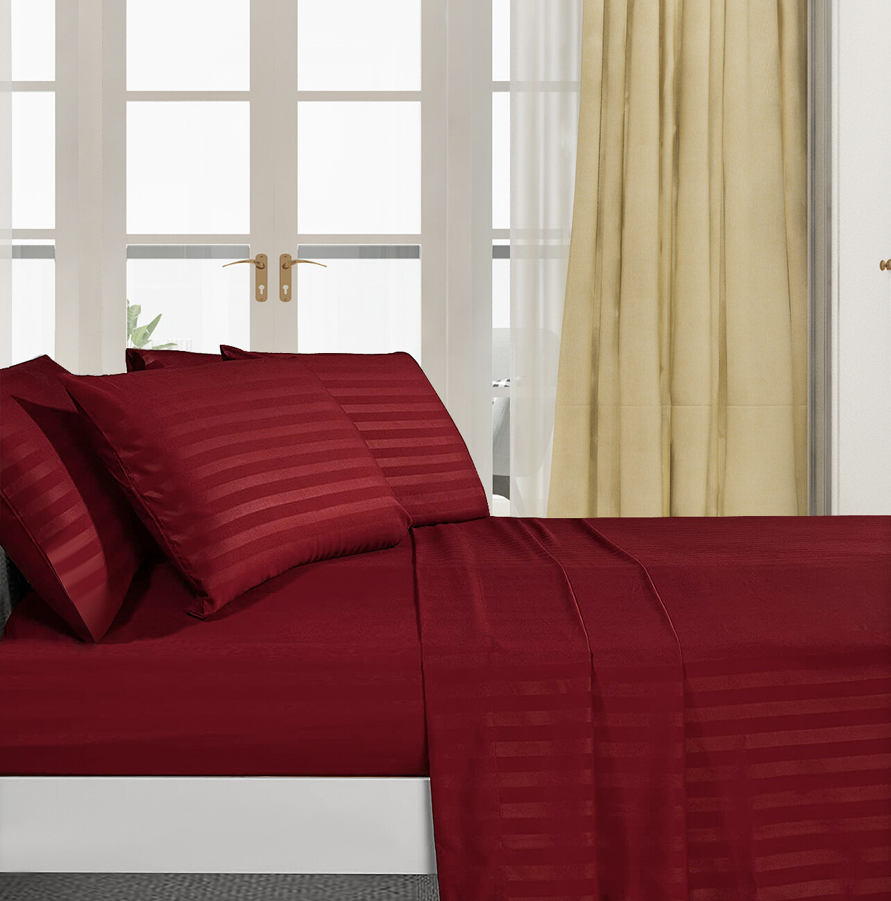 Fine 400 Thread Count 100% Cotton Sateen Bed Sheet Dobby Stripe