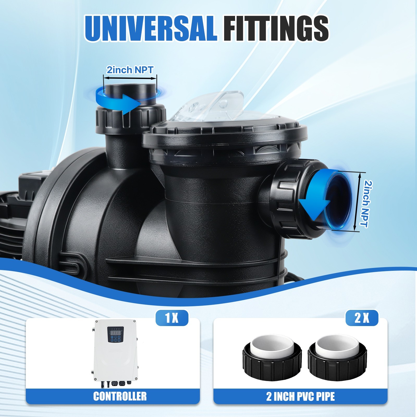 900W Solar Pump Inground Swimming Pool Pump DC72V Brushless Motor 92GPM 62′ Hmax