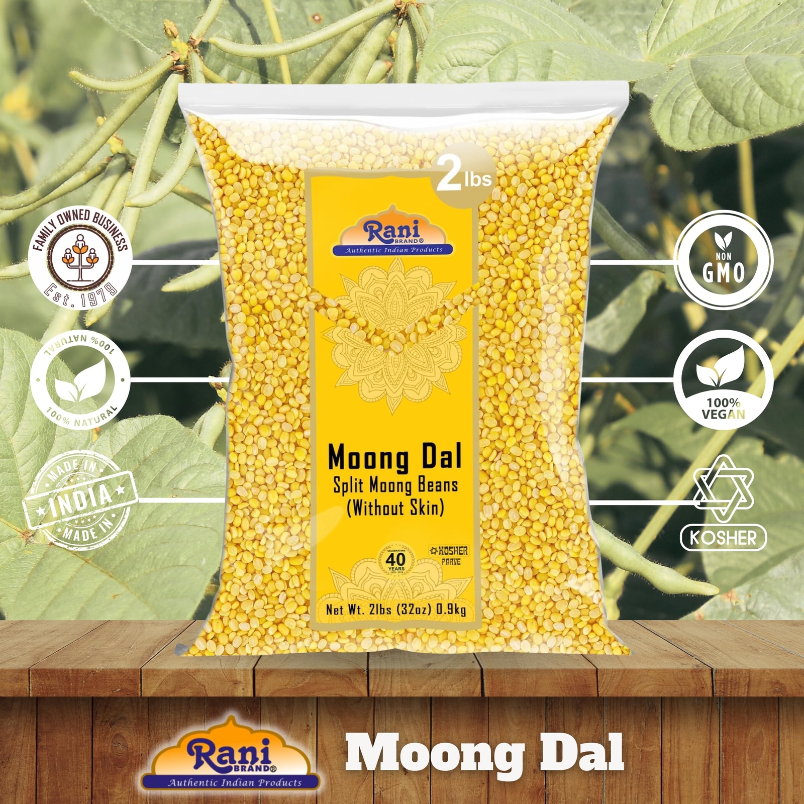 Rani Moong Dal (Split Mung Beans without skin) Indian Lentils, 32oz (2lbs) 907g