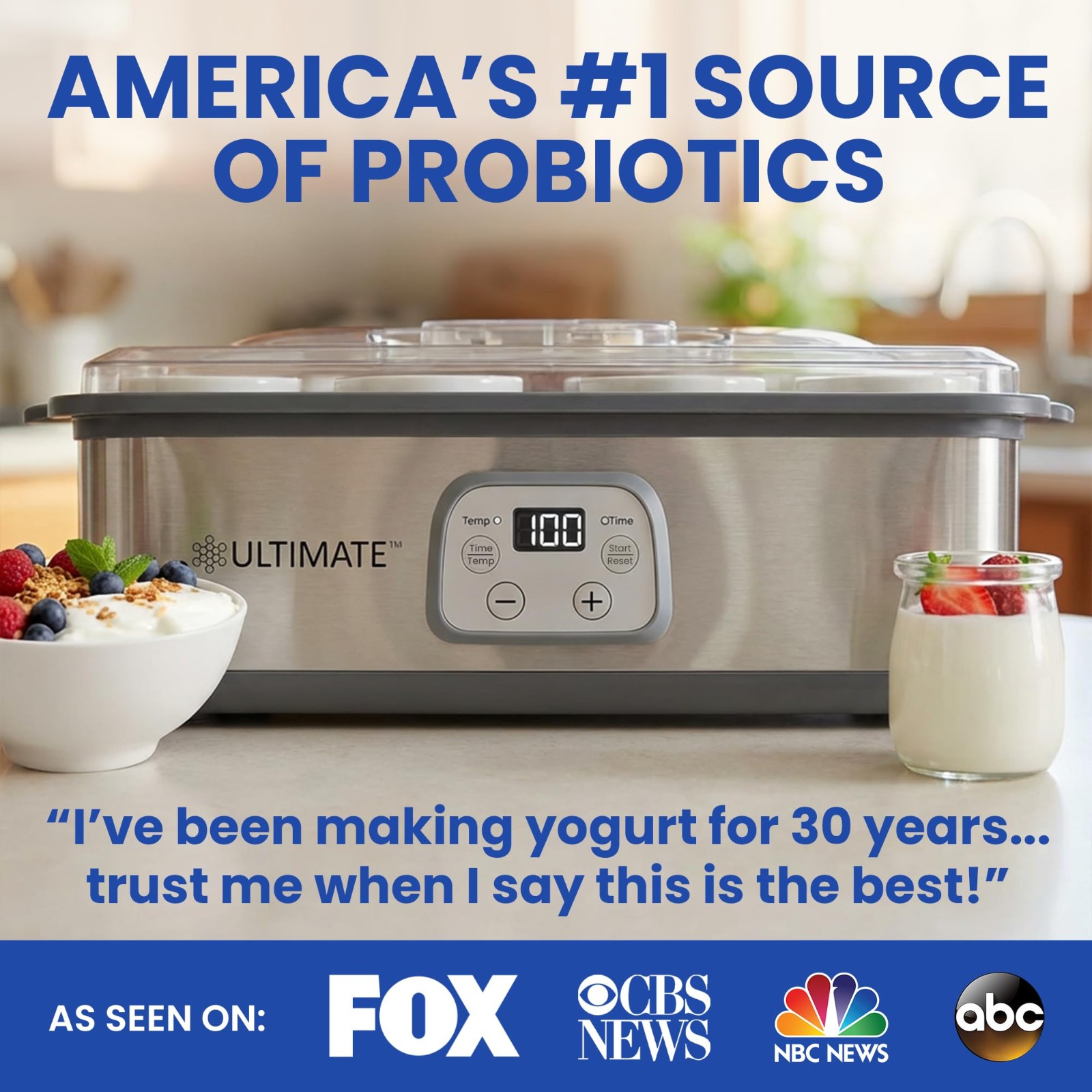 Ultimate Probiotic Yogurt Maker Adjustable Temperature Time Control, 8 Jars Open