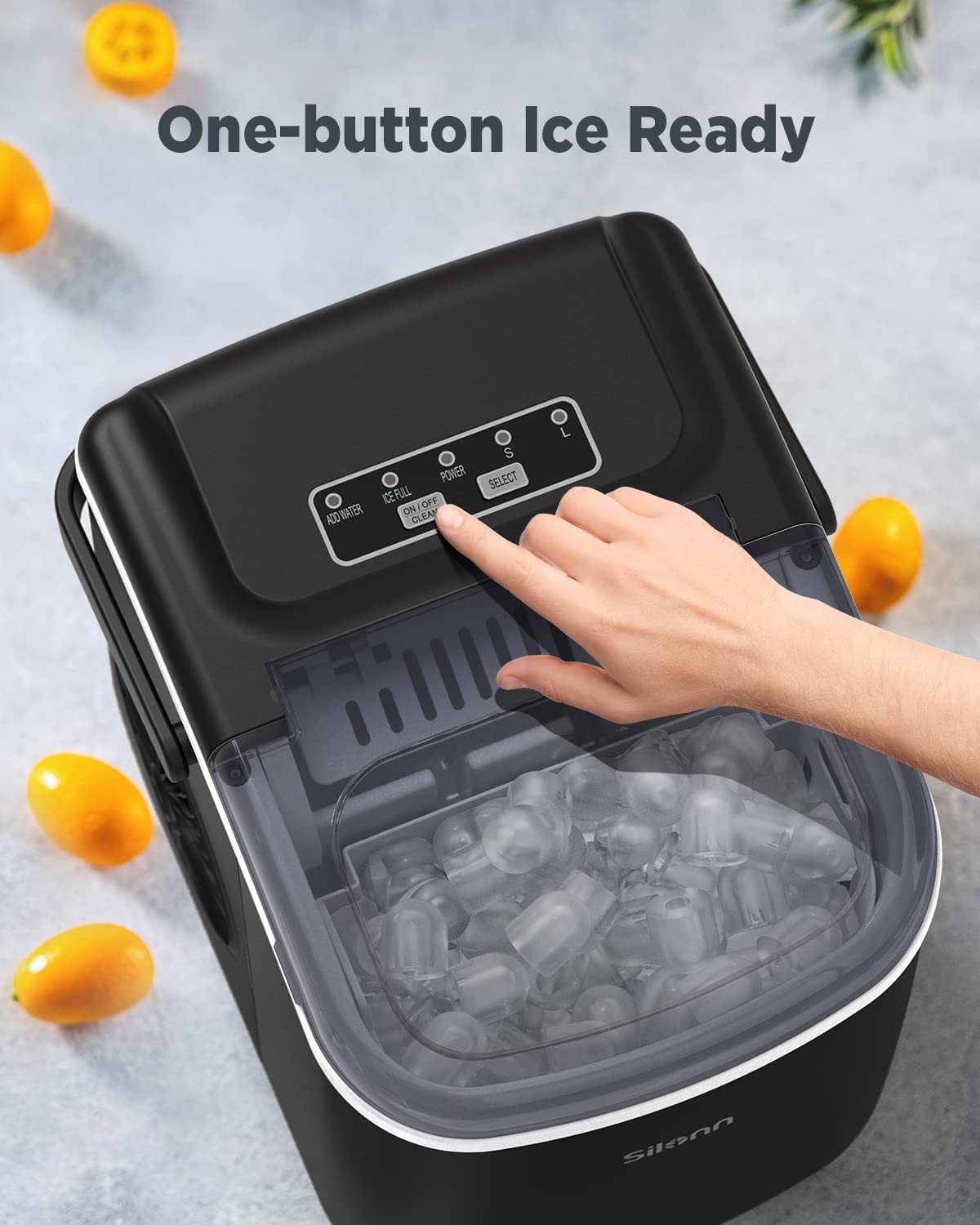 Silonn Countertop Ice Maker Machine 26lbs 24Hrs Self-Cleaning Bullet Ice Black