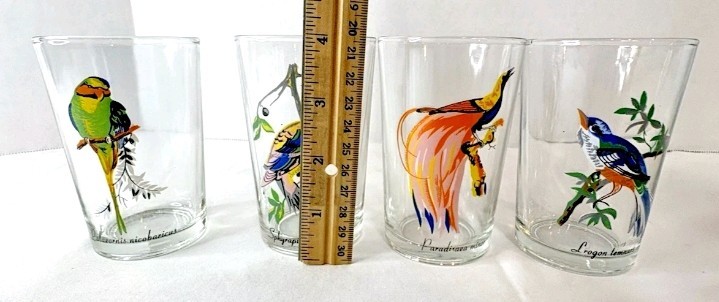 VINTAGE Crystal Emporium Bird Glasses Set 4 Tumblers Exotic Birds KIG Malaysia