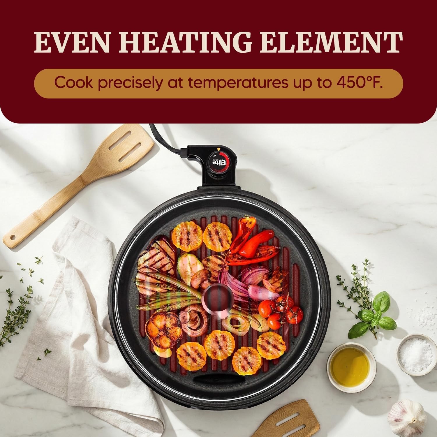 Effortless Grilling – 12″ Smokeless Indoor BBQ Grill with Dishwasher Safe Parts