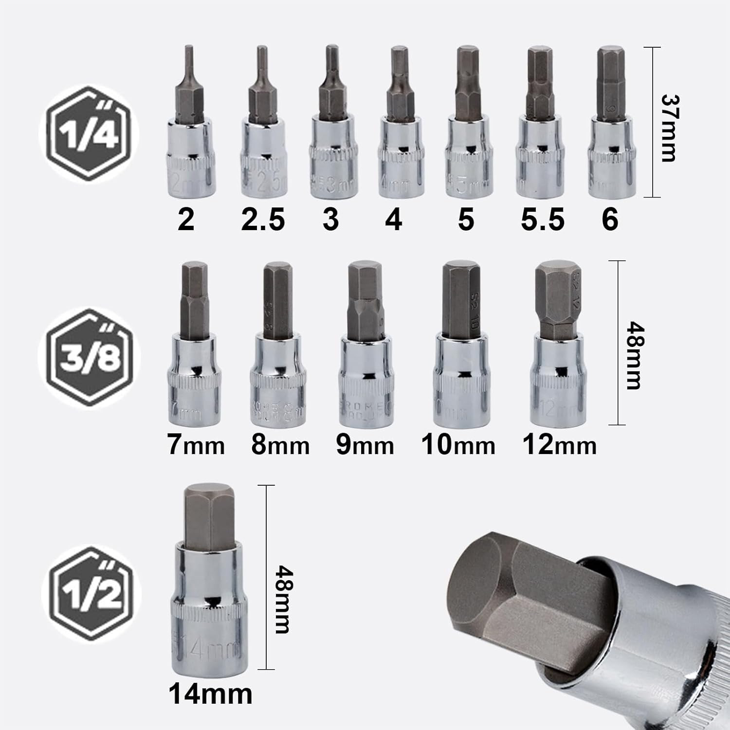 Hex Bit Socket Set Premium S2 Alloy Steel | 13-Piece Metric 2mm – 14mm Allen Soc