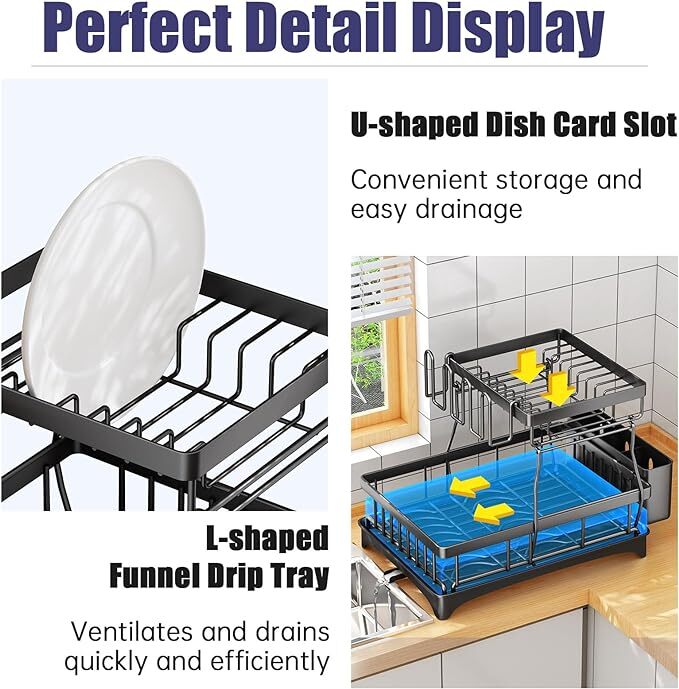 Over Sink Dish Drying Rack 2-Tier Stainless Steel Kitchen Shelf Cutlery Drainer