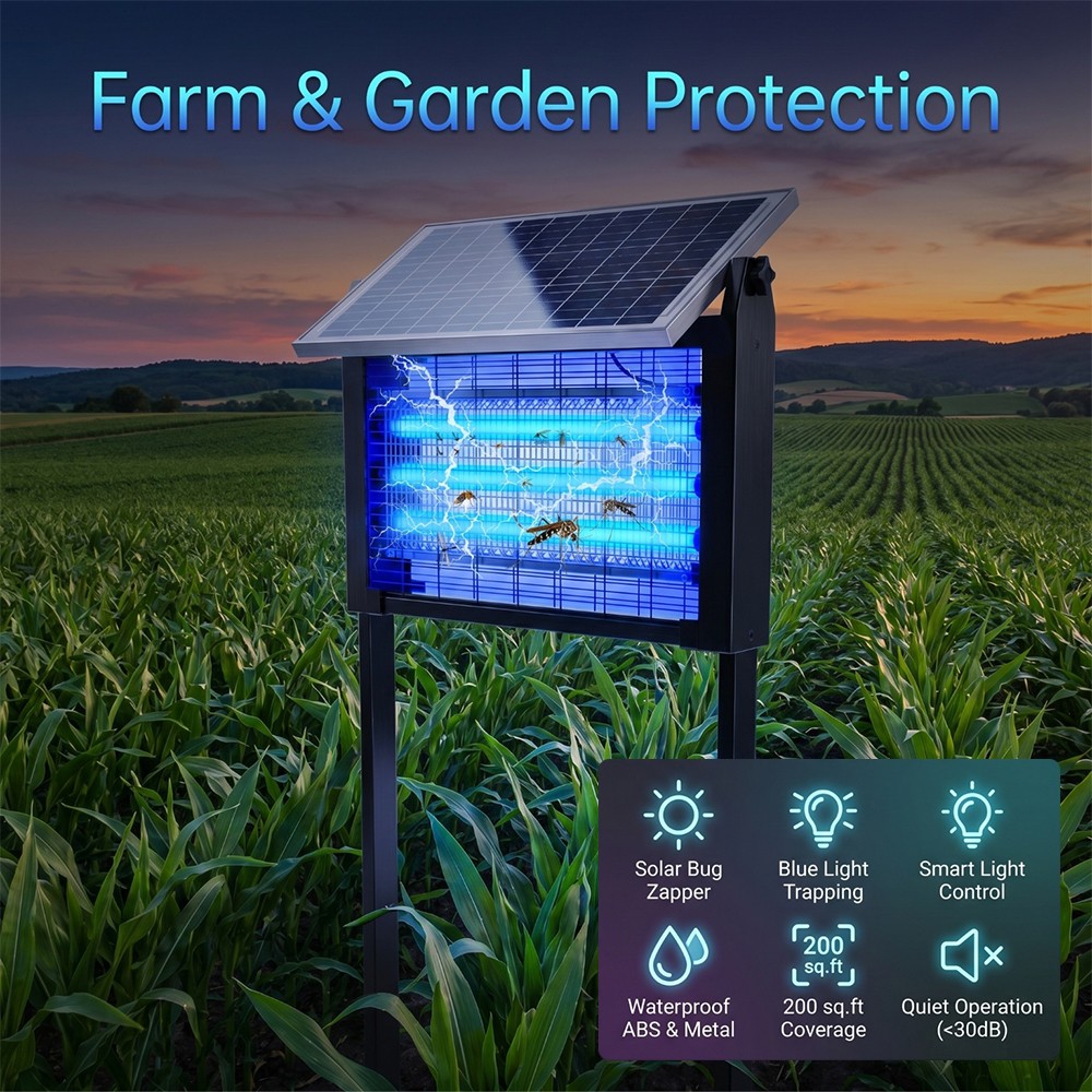 4500V Solar Bug Zapper Outdoor Mosquito Zapper Waterproof Electric Fly Zapper US