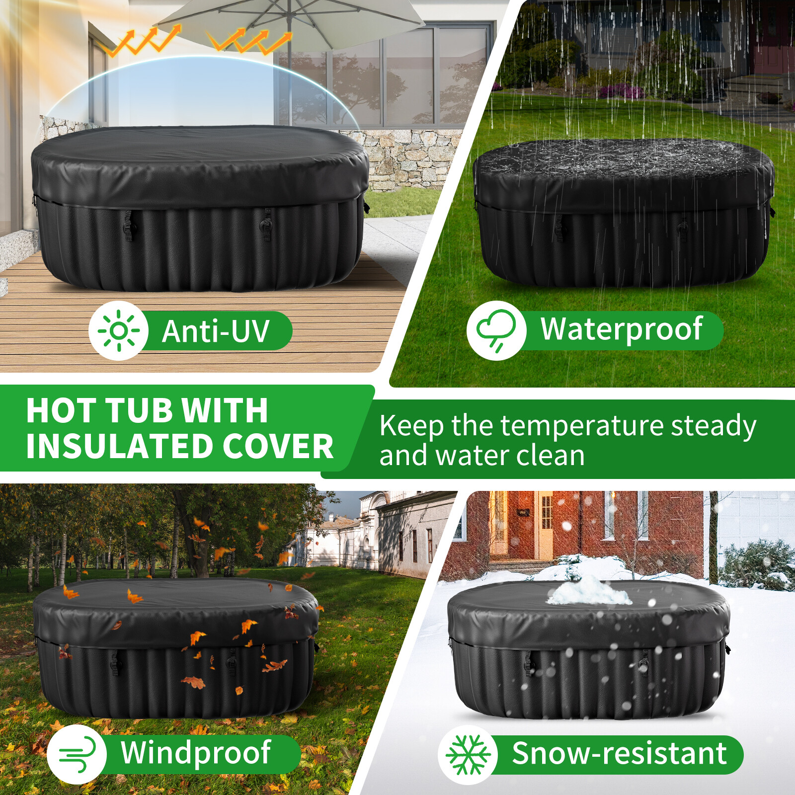 H&ZT 2 Person Inflatable Hot Tub w/Table Leak-Proof PVC Outdoor Spa 100 Air Jets