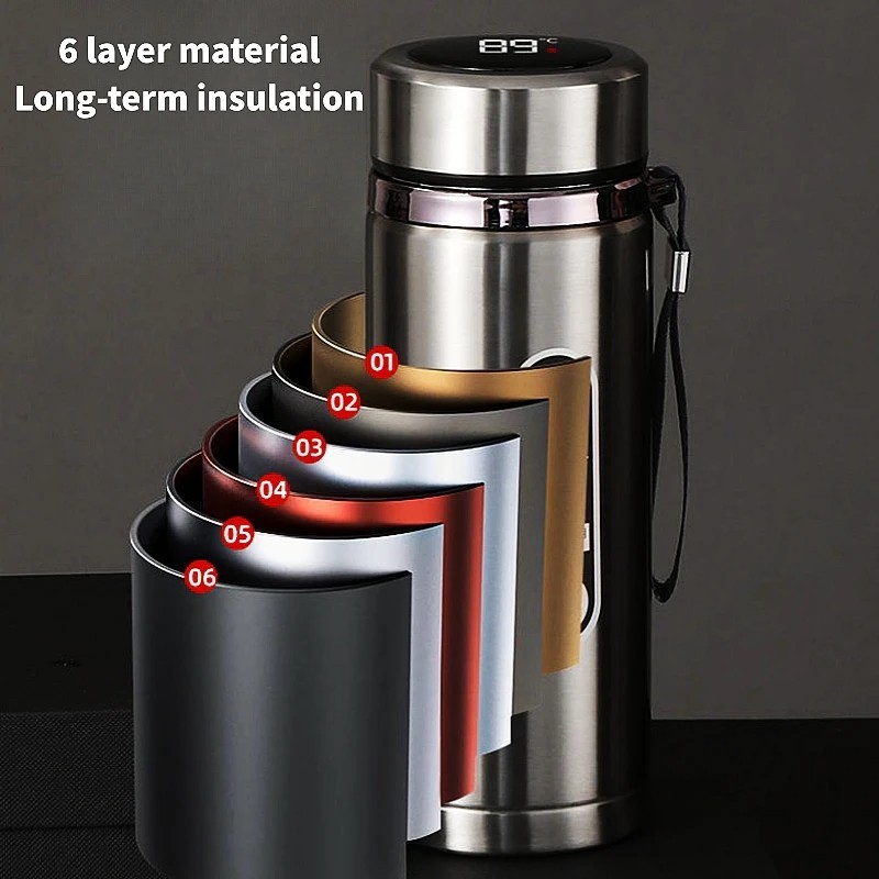 LED Temperature Display Thermos Bottle Stainless Steel Vacuum Flask Portable