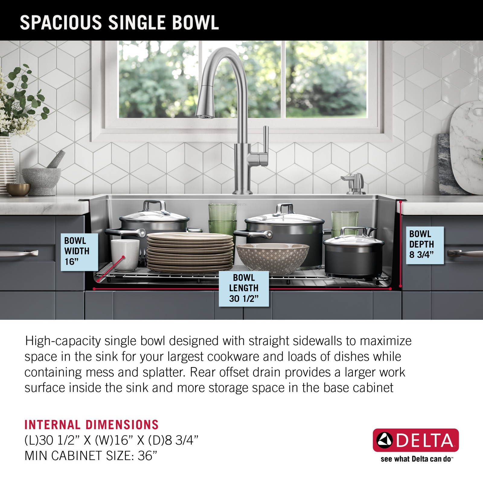 Delta Emery 33″ Workstation Sink, Single Bowl w/ Ledge+Kit-Certified Refurbished