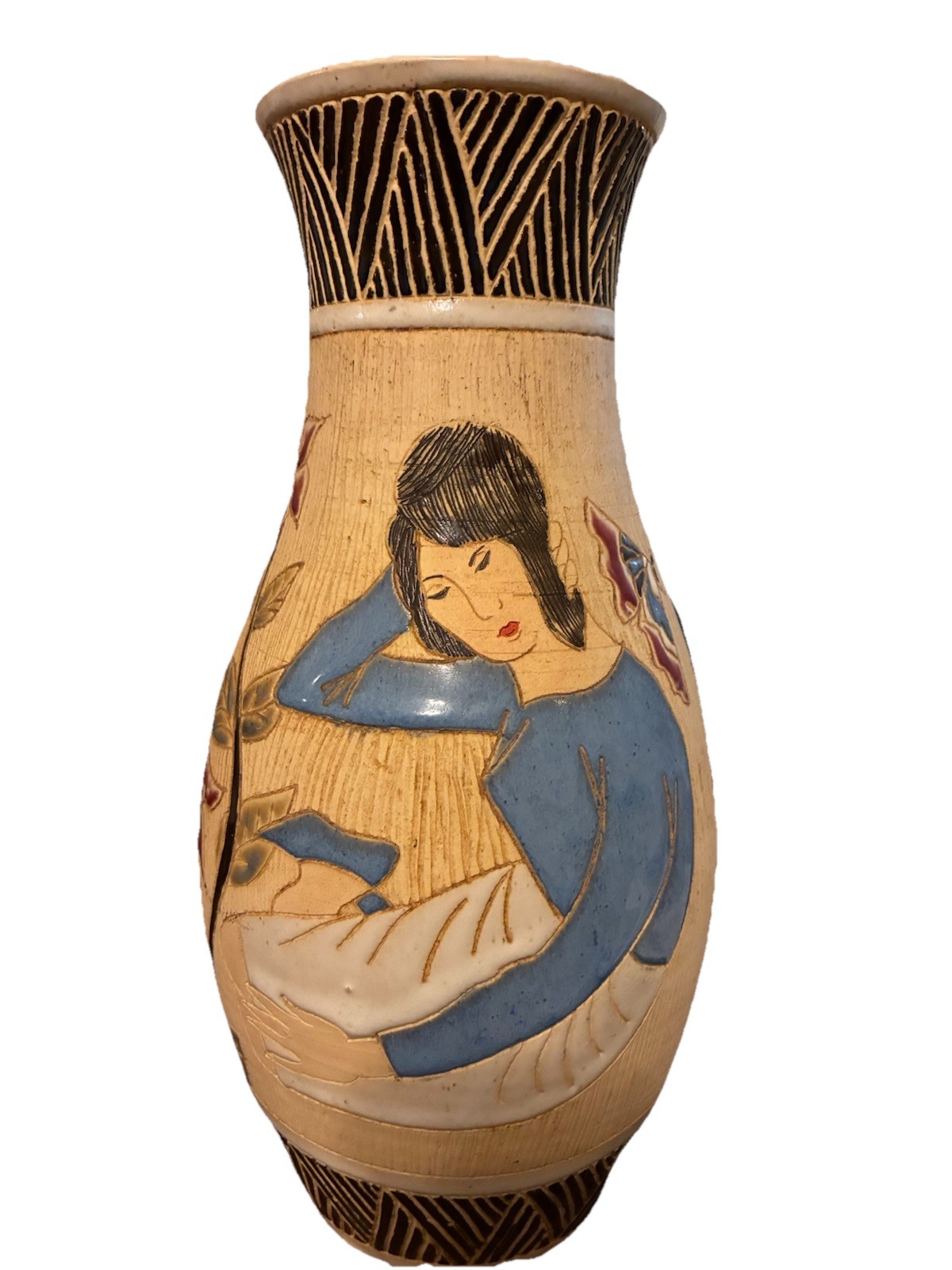 Rare 14” Dona Vietnam Art Pottery Vase – Large Mid Century Figural Saigon Vase