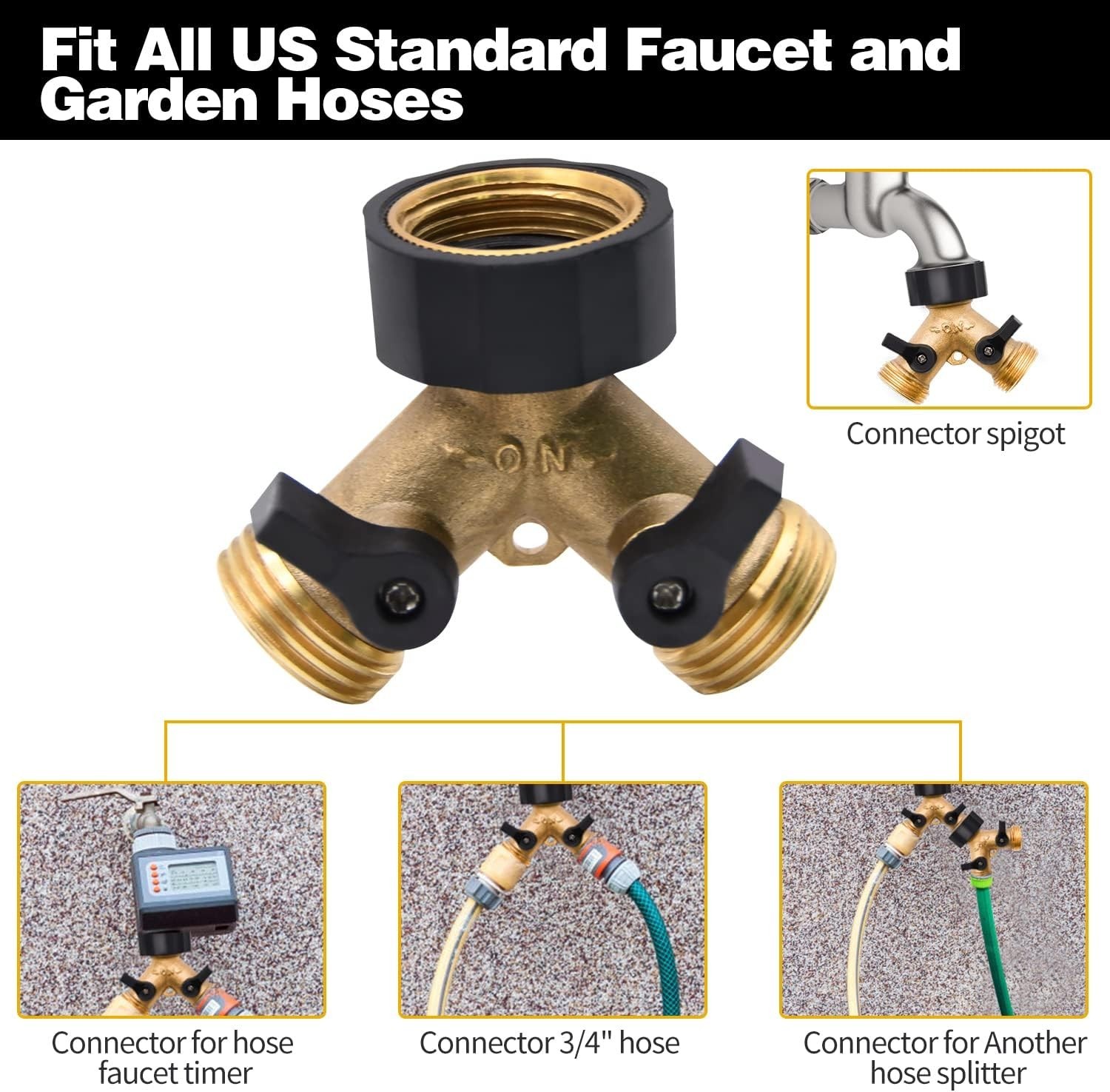 1 Pack Hose Splitter, 2 Way Heavy Duty Brass Garden Hose Splitter, for 3/…