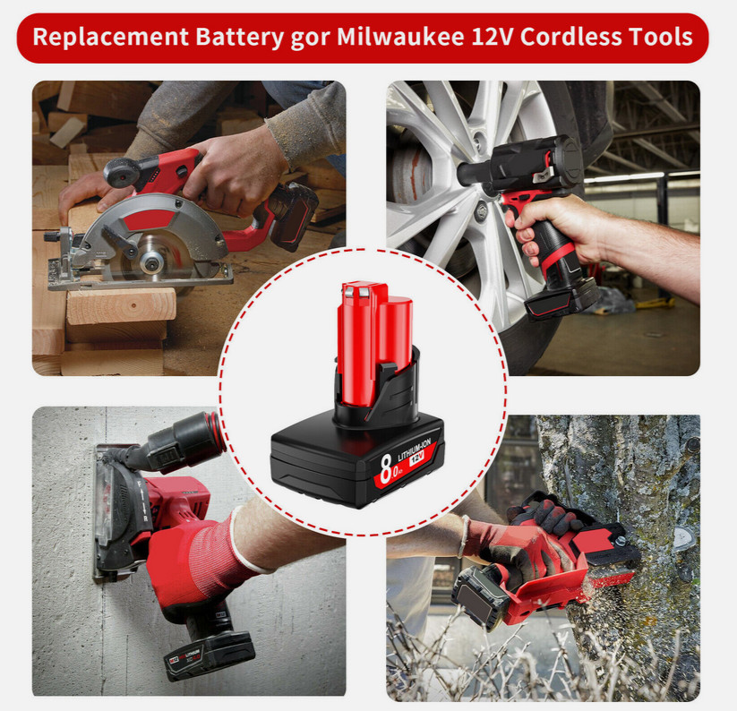 2Pack For Milwaukee For M12 Battery LITHIUM Extended Capacity 48-11-2460 8000mAh