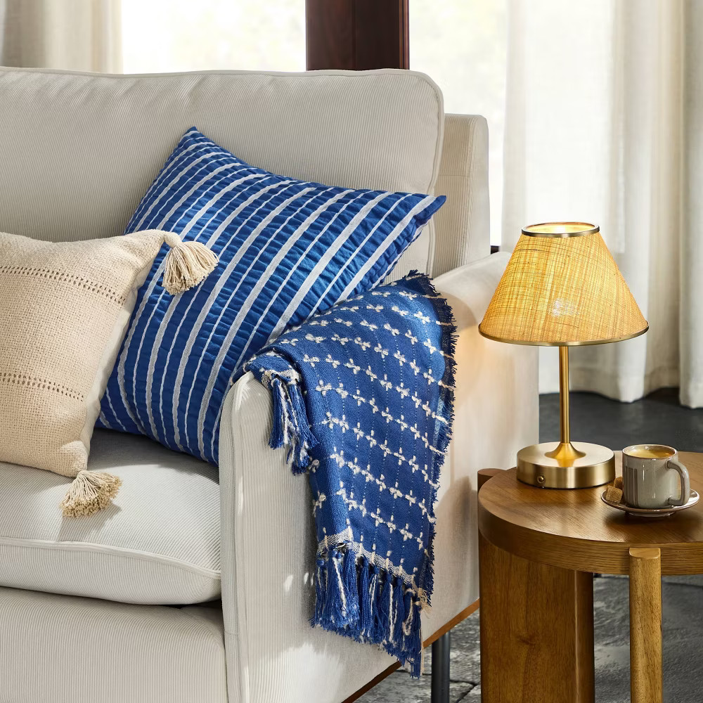 Woven Portable Table Lamp Brass (Includes LED Light Bulb) – Hearth &