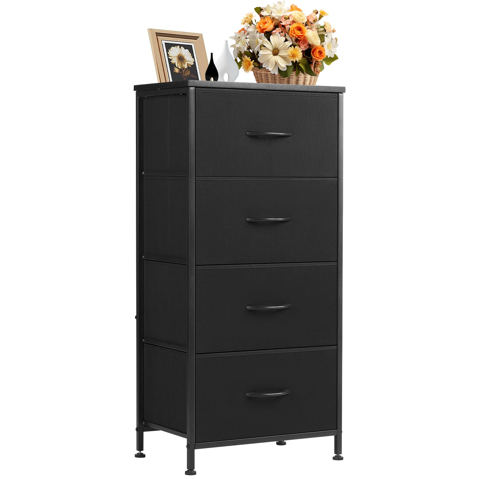 Skinny 4-Drawer Dresser – Fabric Storage Tower, Chest of Drawers for Bedroom