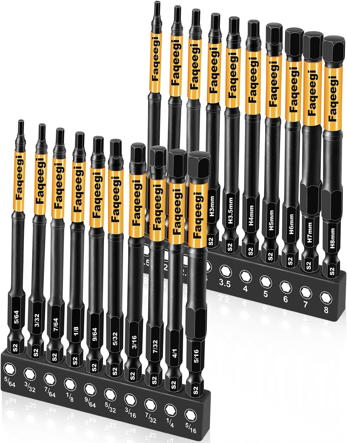 4-Inch Long Hex Bit Set 20PCS (Metric & SAE) Impact Allen Wrench/Key Drill Bit