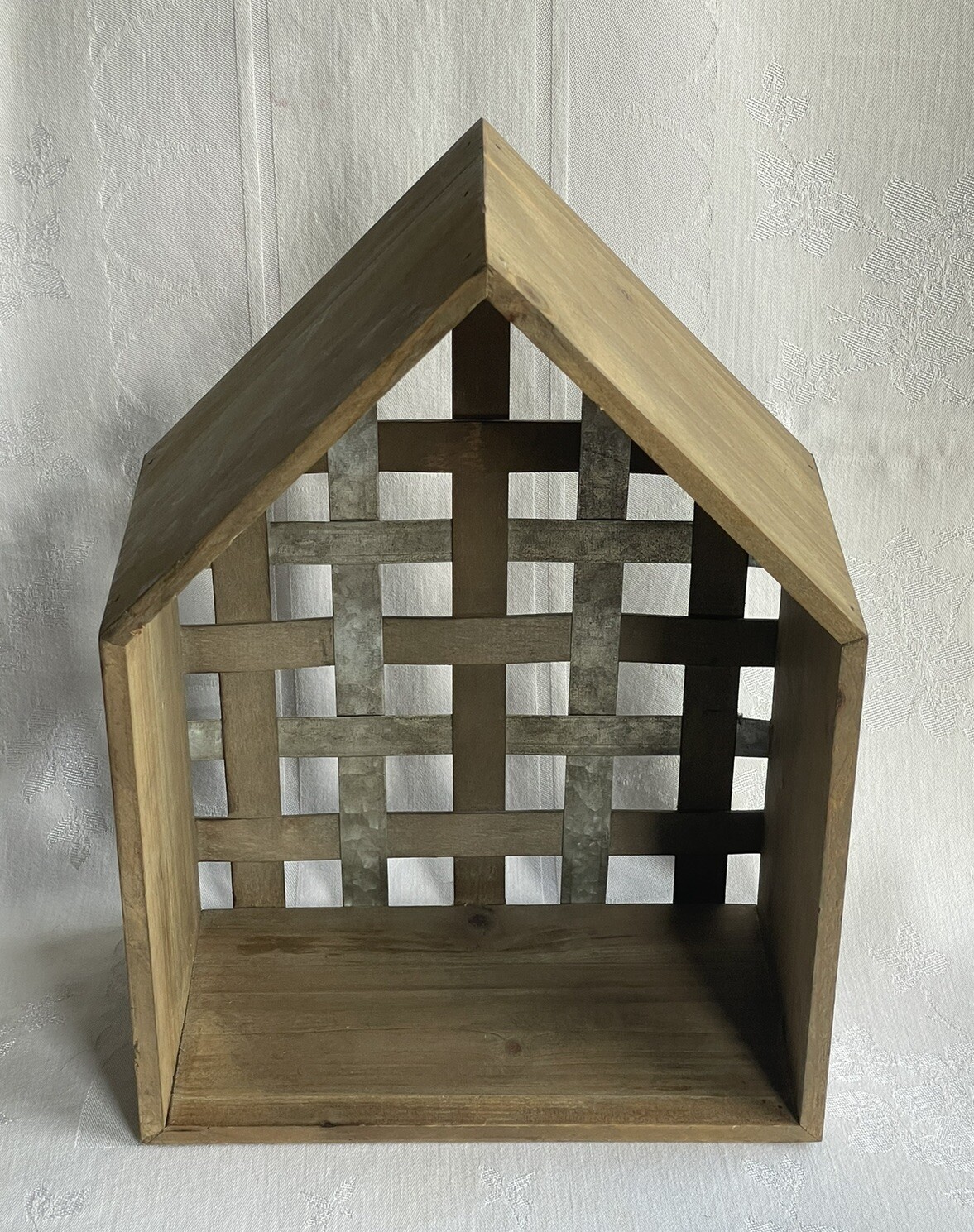 Wood Galvanized Metal Standing Display Shelf Shadow Box Farmhouse Rustic Decor