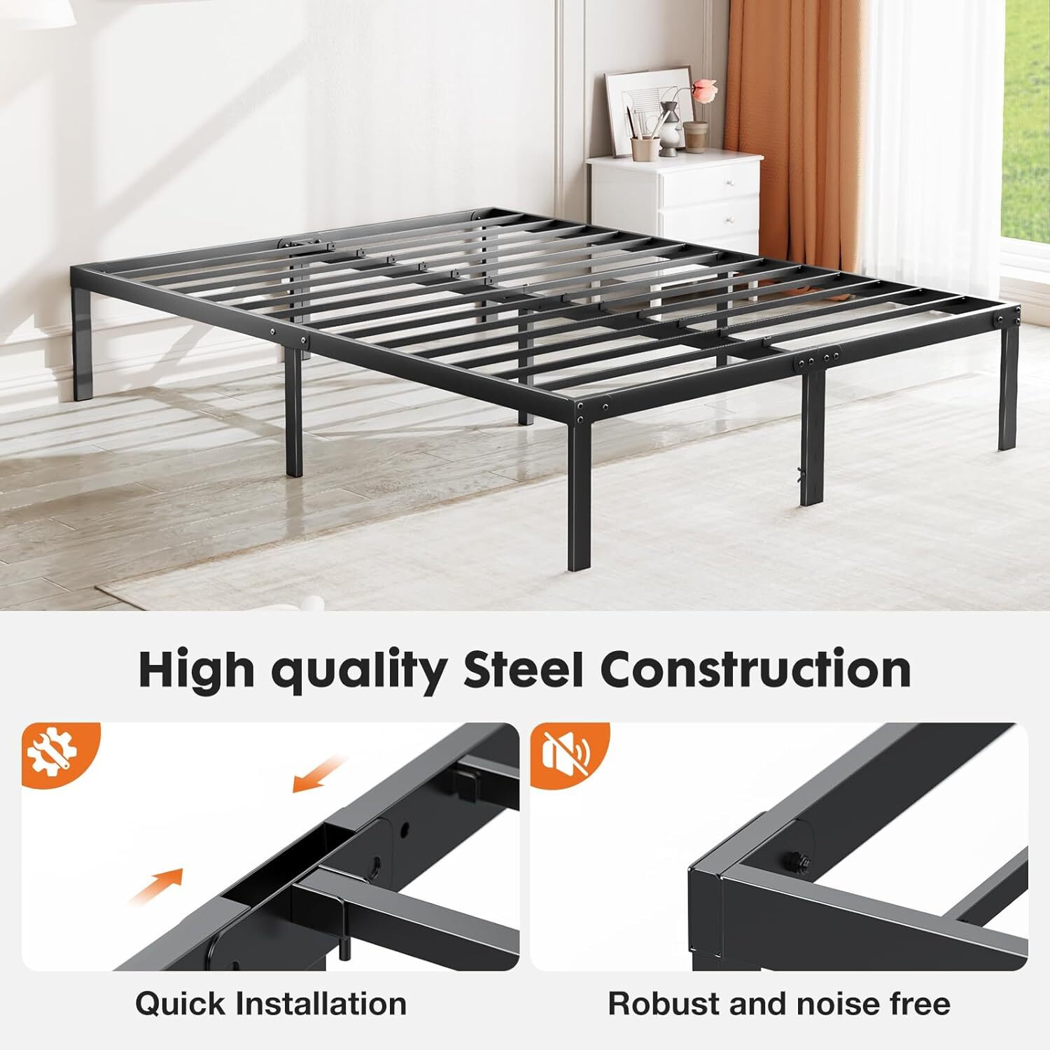 Metal Queen King Full Size Bed Frame Bedroom Sturdy Steel Slat Support Bedstead