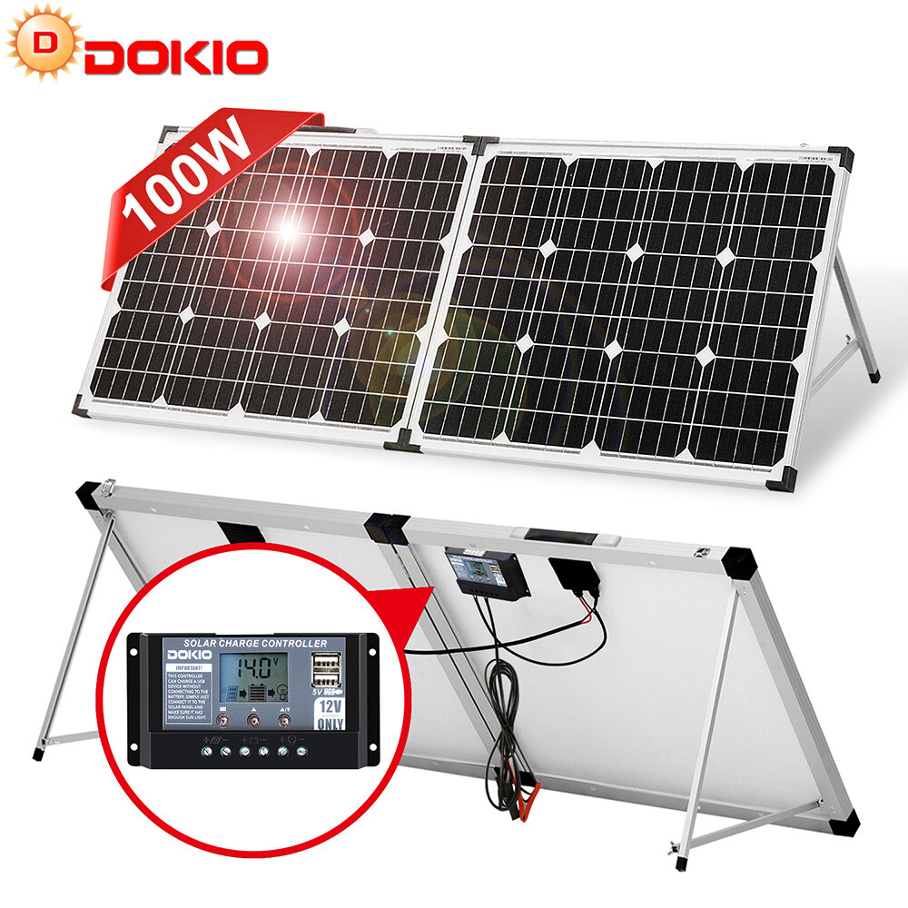 Dokio 100W Portable Foldable Solar Panel Kit for Car Battery/RV/Garden/Home