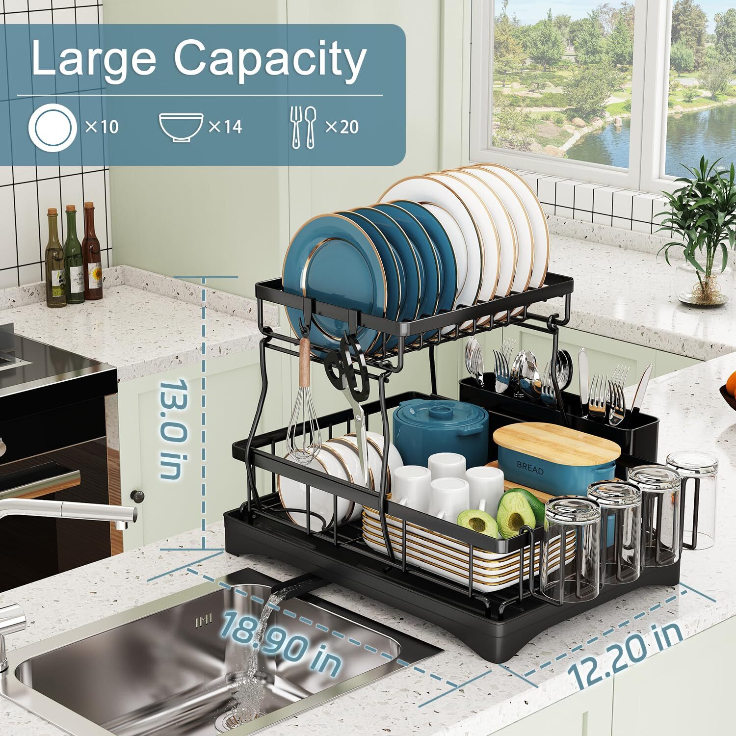 2 Tier Over Sink Dish Drying Rack Stainless Steel Kitchen Dish Drainer organizer