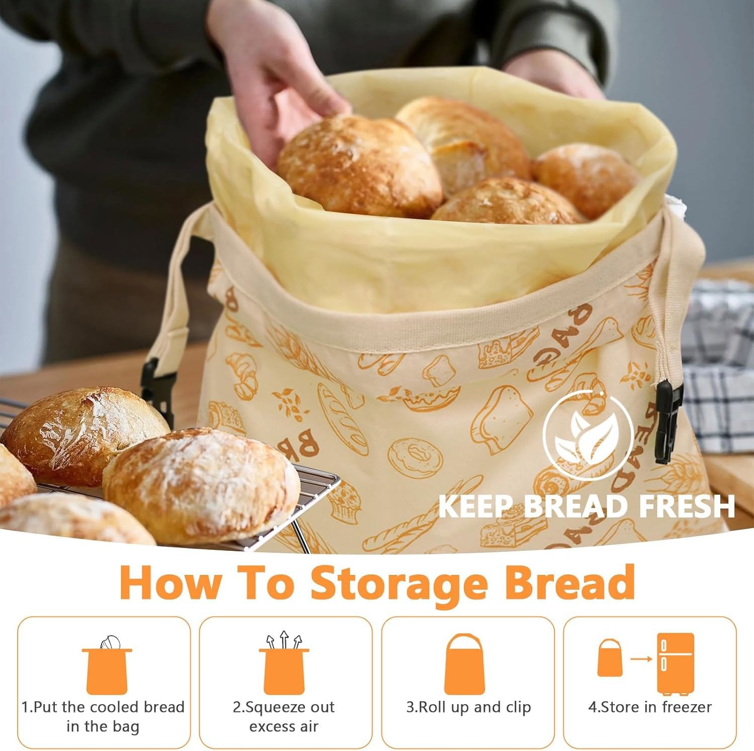 2 Pack Reusable Beeswax Bread Bags for Homemade Breads Sourdough Easy to Clean