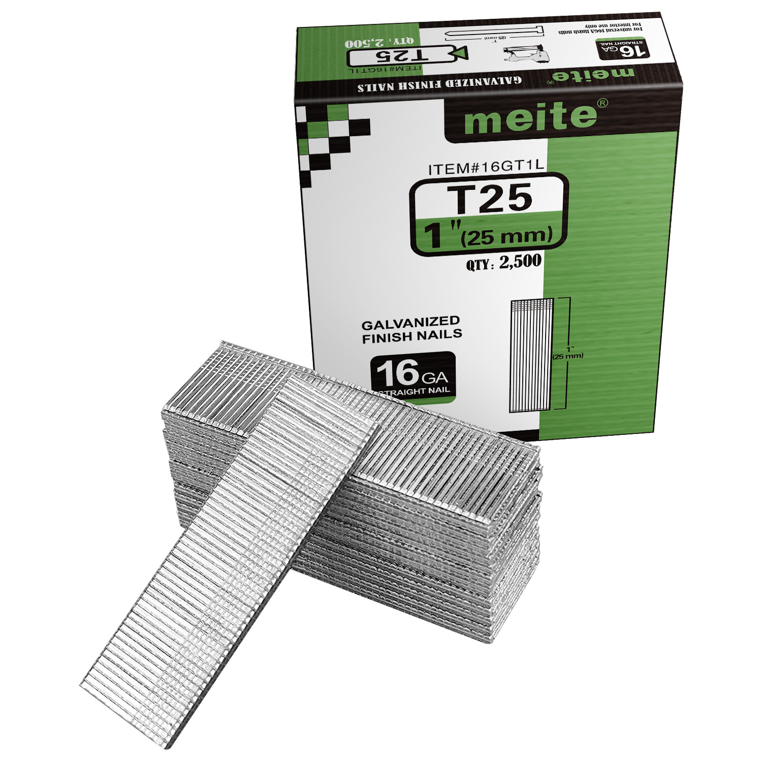 meite 16 Gauge 1-Inch Galvanized Straight Finish Nail Brad Nails