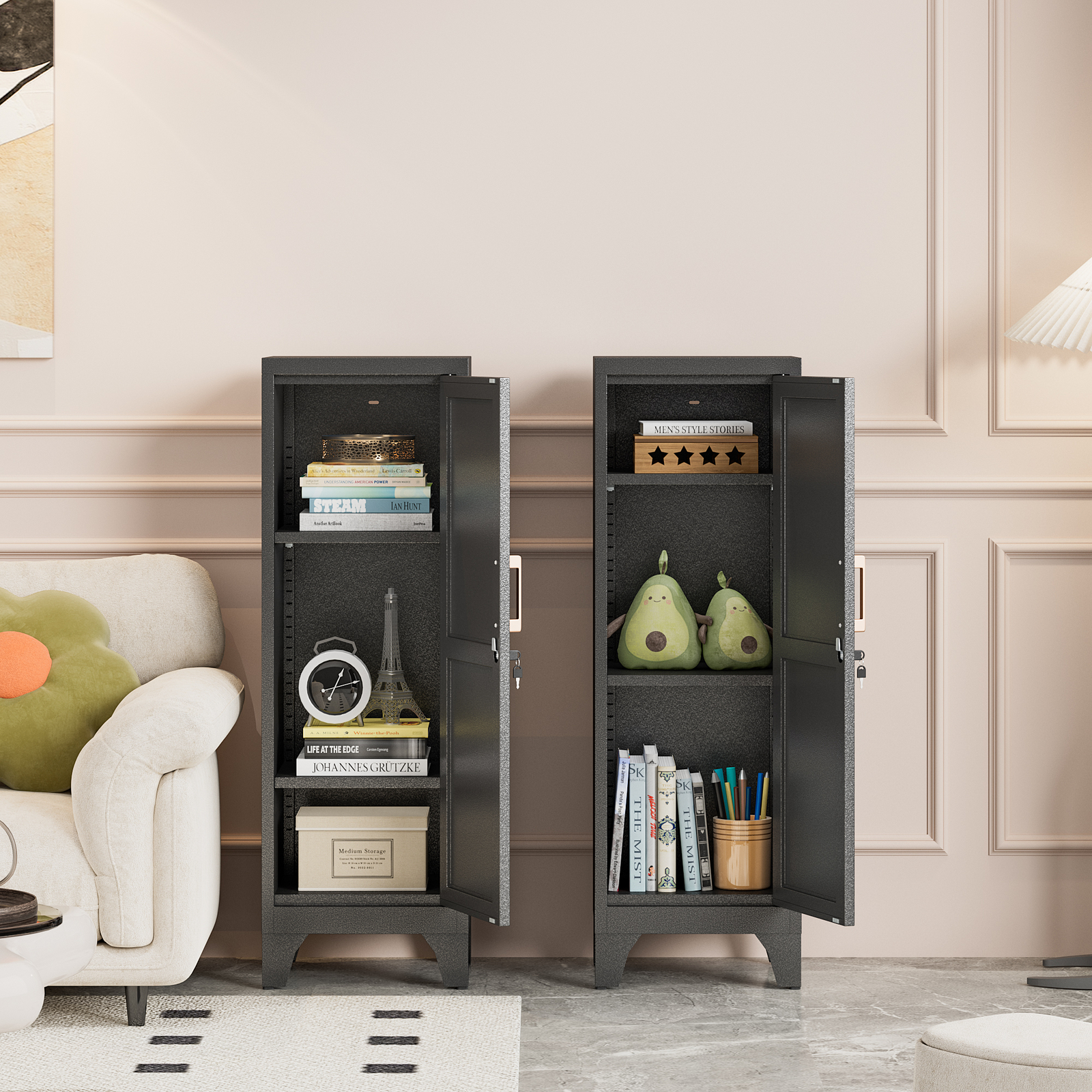 Kitchen Pantry Storage Cabinet, Lockable Metal Cabinet with Shelves Storage Unit