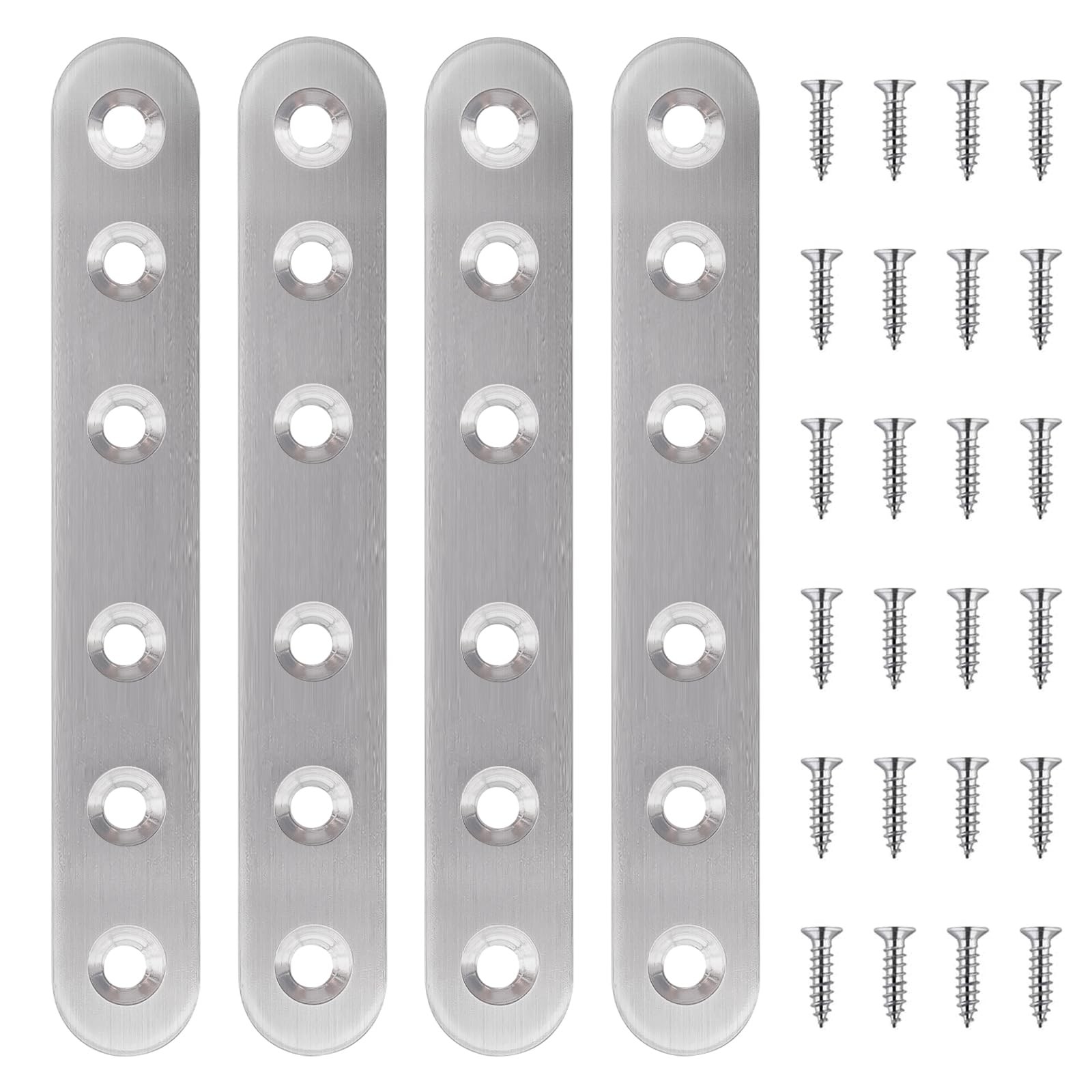 28PCS Stainless Steel Straight Flat Brackets, Metal Brackets for Wood (6.1X0.78I