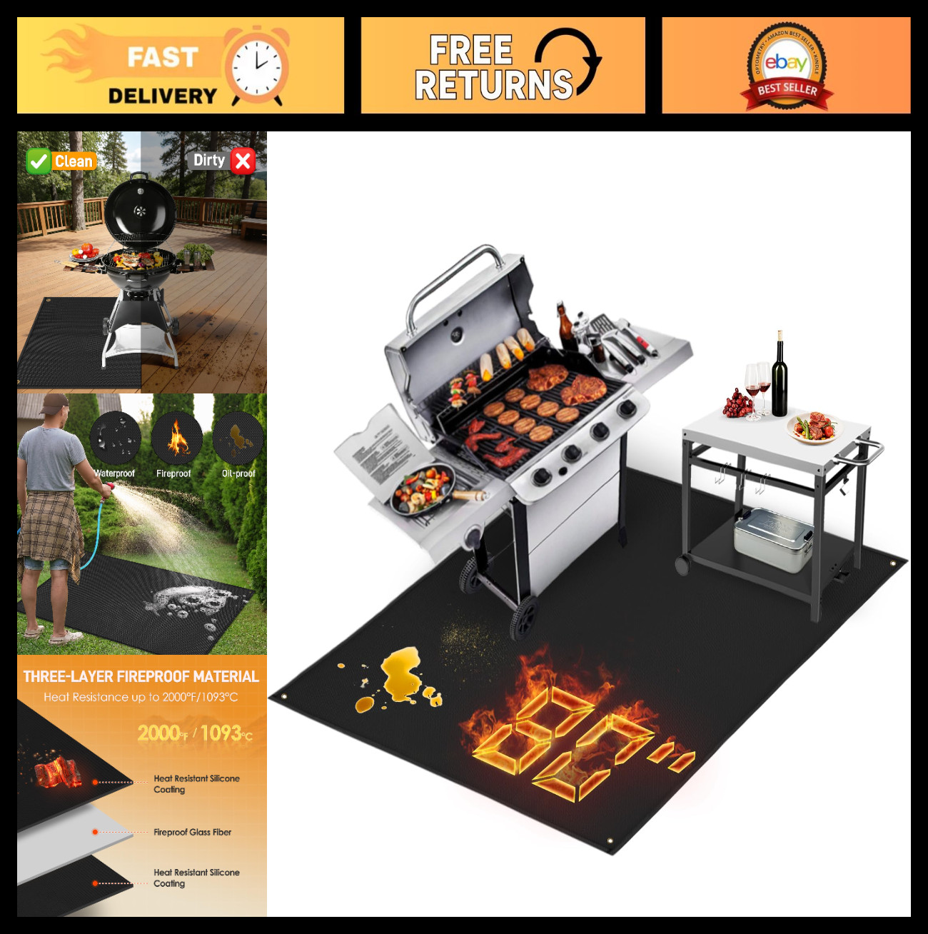 Large 80×48″ BBQ Grill Mats – Heavy Duty Outdoor Grill Protector for Deck & Pati