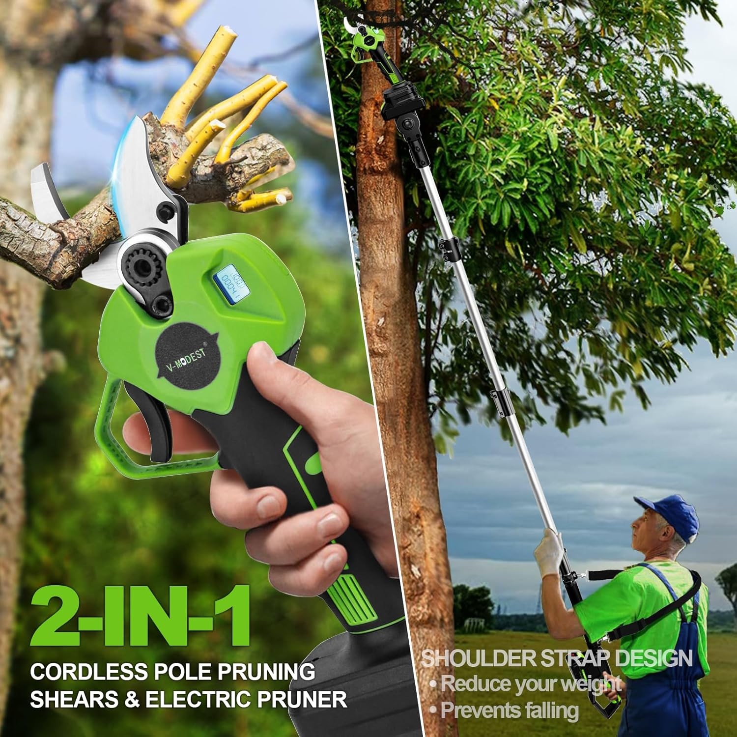 2-IN-1 Cordless Electric Pole Pruning Shears/Cordless Pruner w/21V 4.0Ah Battery