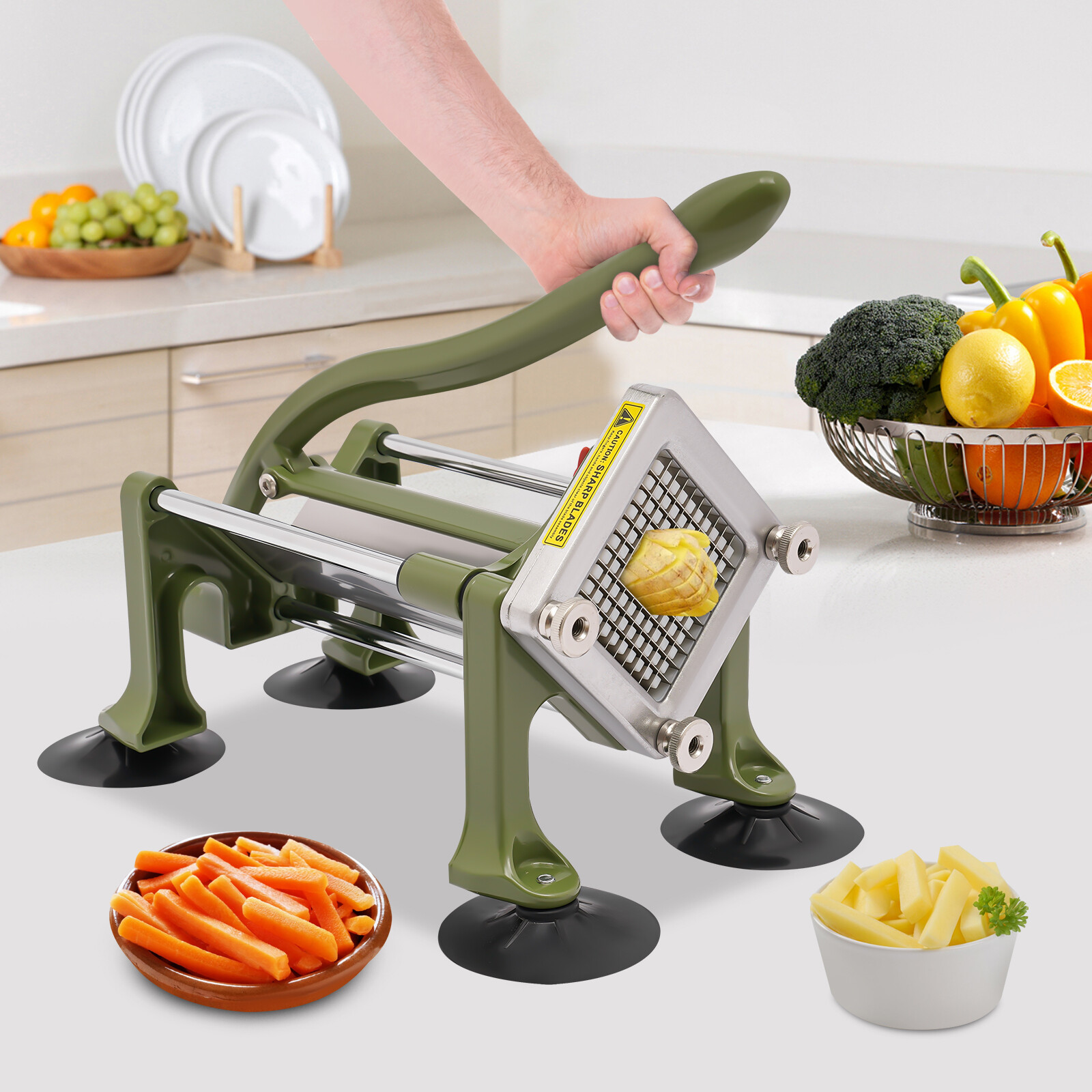 Green 14.2*8.7*13.3in SS& Plastic Manual French Fry Cutter With 1/4in Blade