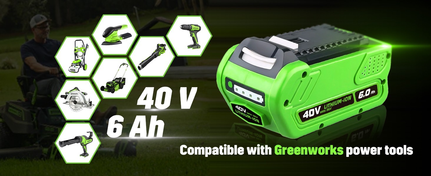 New 40V 6.0Ah For Greenworks 40Volt G-MAX Li-ion Battery 29472 29462 29252 20202