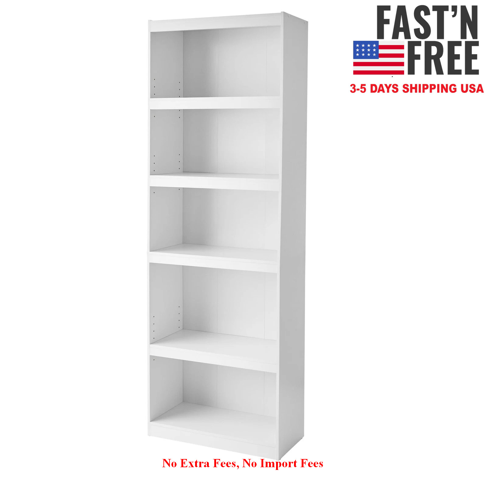 [HOT SALE] Framed 5-Shelf Bookcase with Adjustable Shelves, White, NEW USA