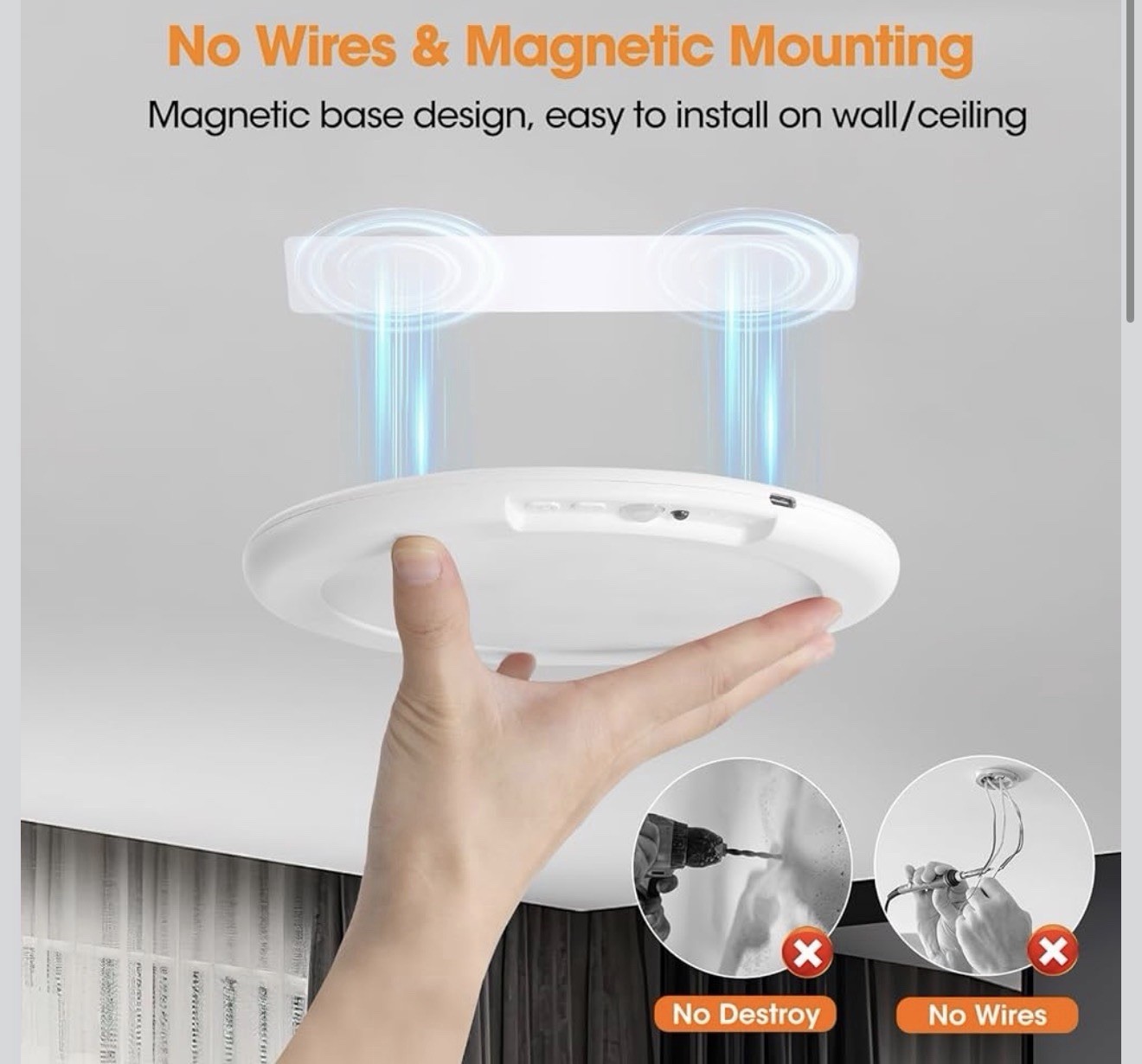 Rechargeable Motion Sensor Ceiling Light W/Remote Battery Powered Wireless 1/2/4