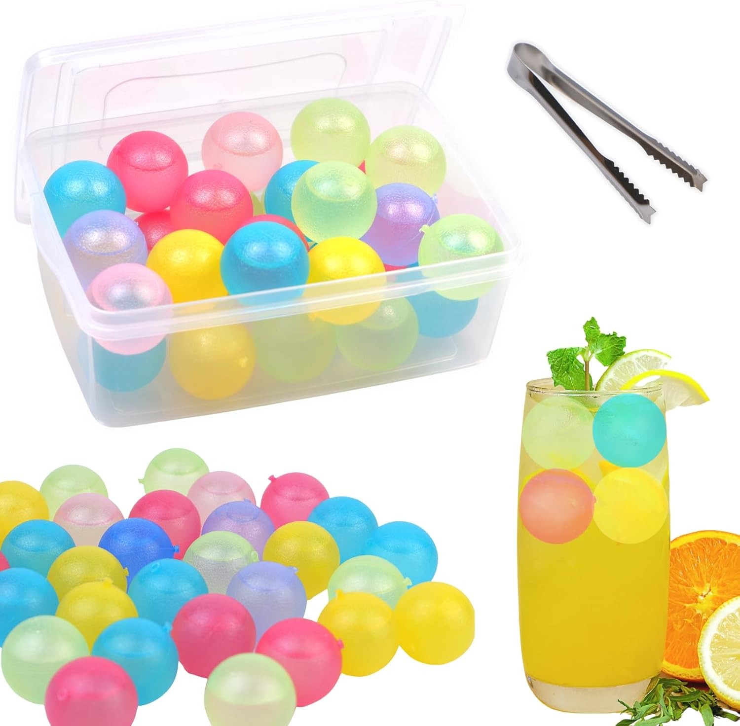 Reusable Ice Cube with Lid and Round – 24 Pack, Multicolor – 24 Pack