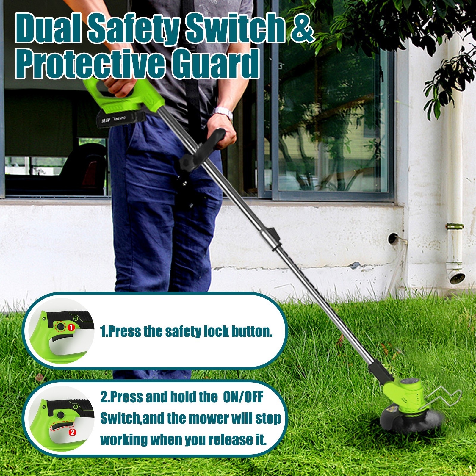 Electric Cordless Grass String Trimmer Lawn Edger Weed Wacker Cutter & 2 Battery