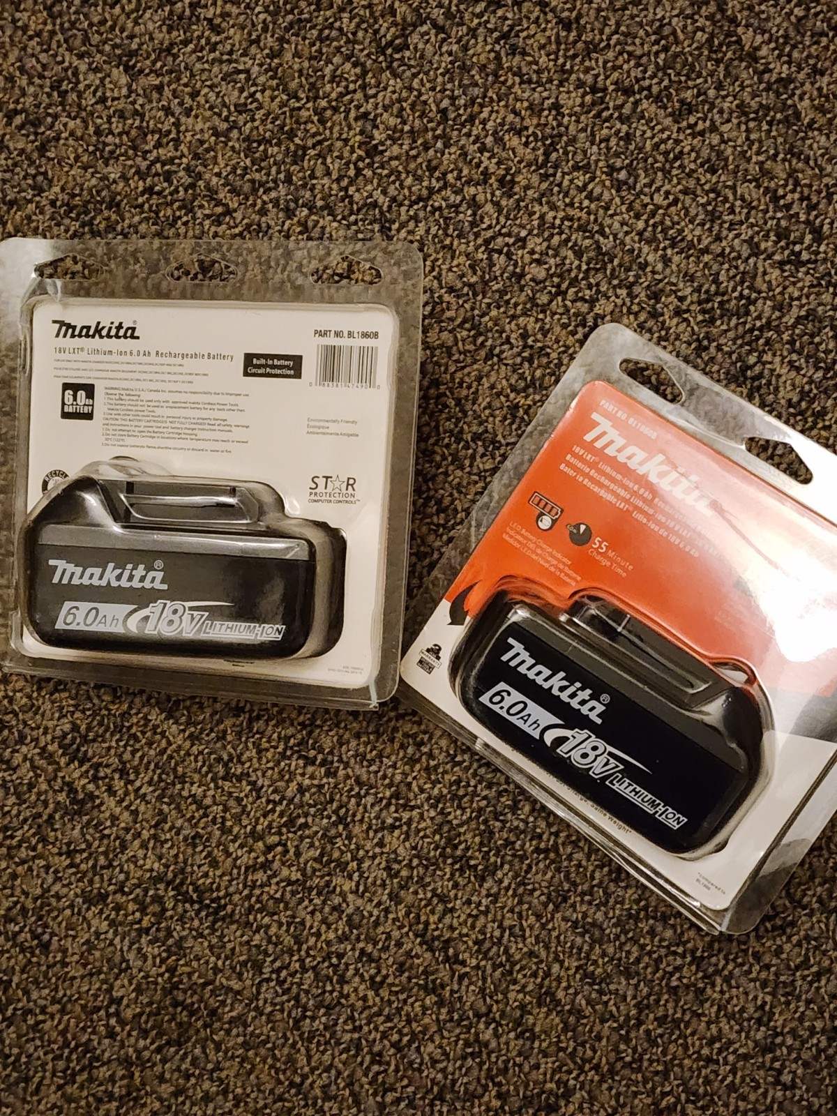 2 x Makita BL1860B-2 18V LXT Lithium-Ion 6.0 Ah Battery