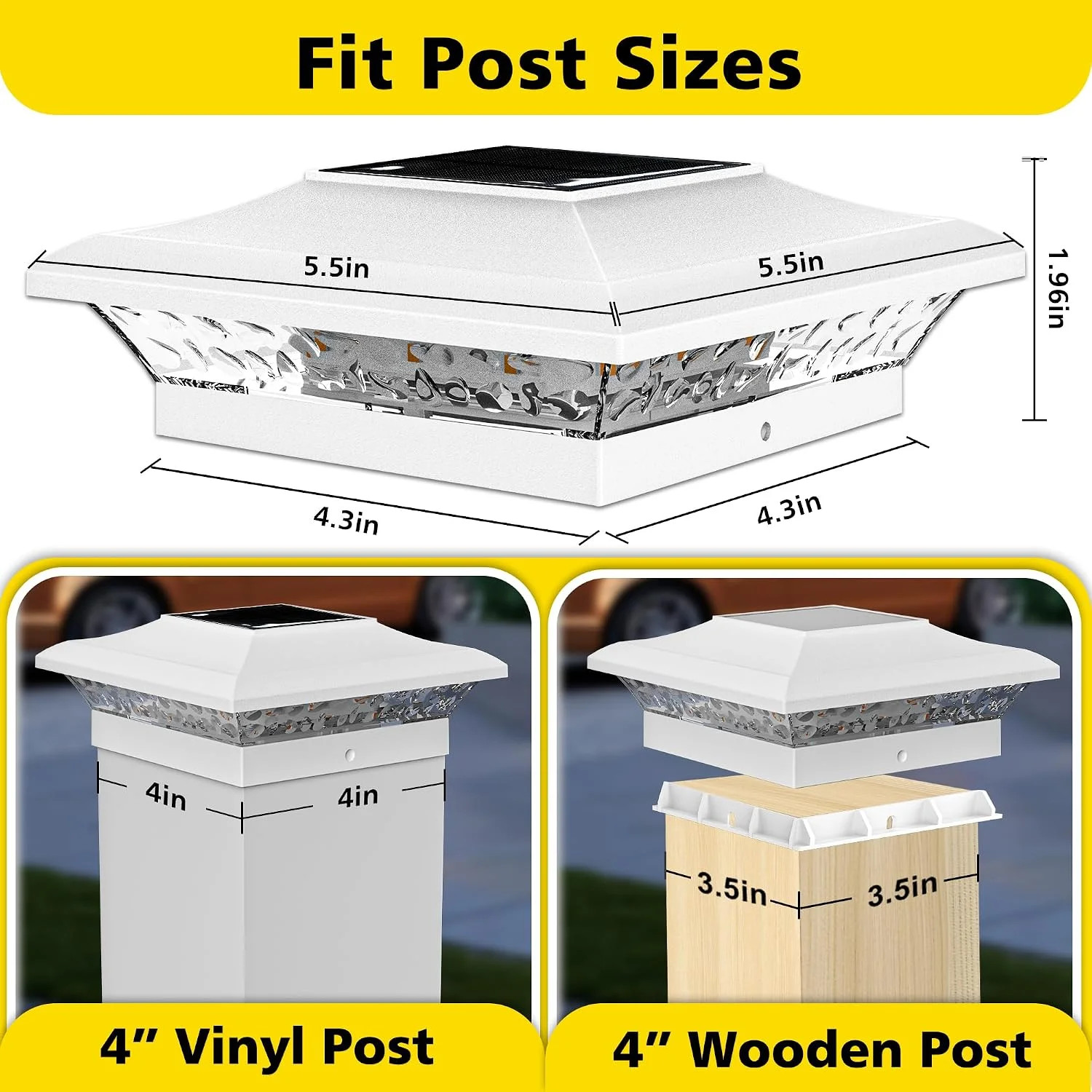 T-SUN RGB Solar Post Cap Lights, White Color Changing Fence Post Lights for 4×4