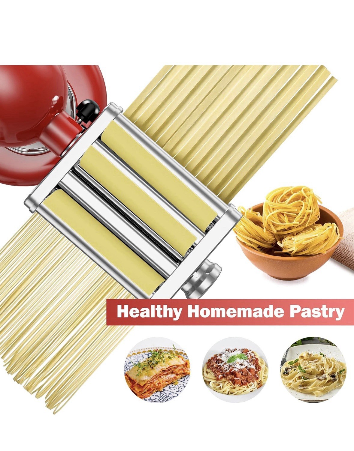 3-in-1 Pasta Attachment for KitchenAid Stand Mixer – Stainless Steel Pasta Maker